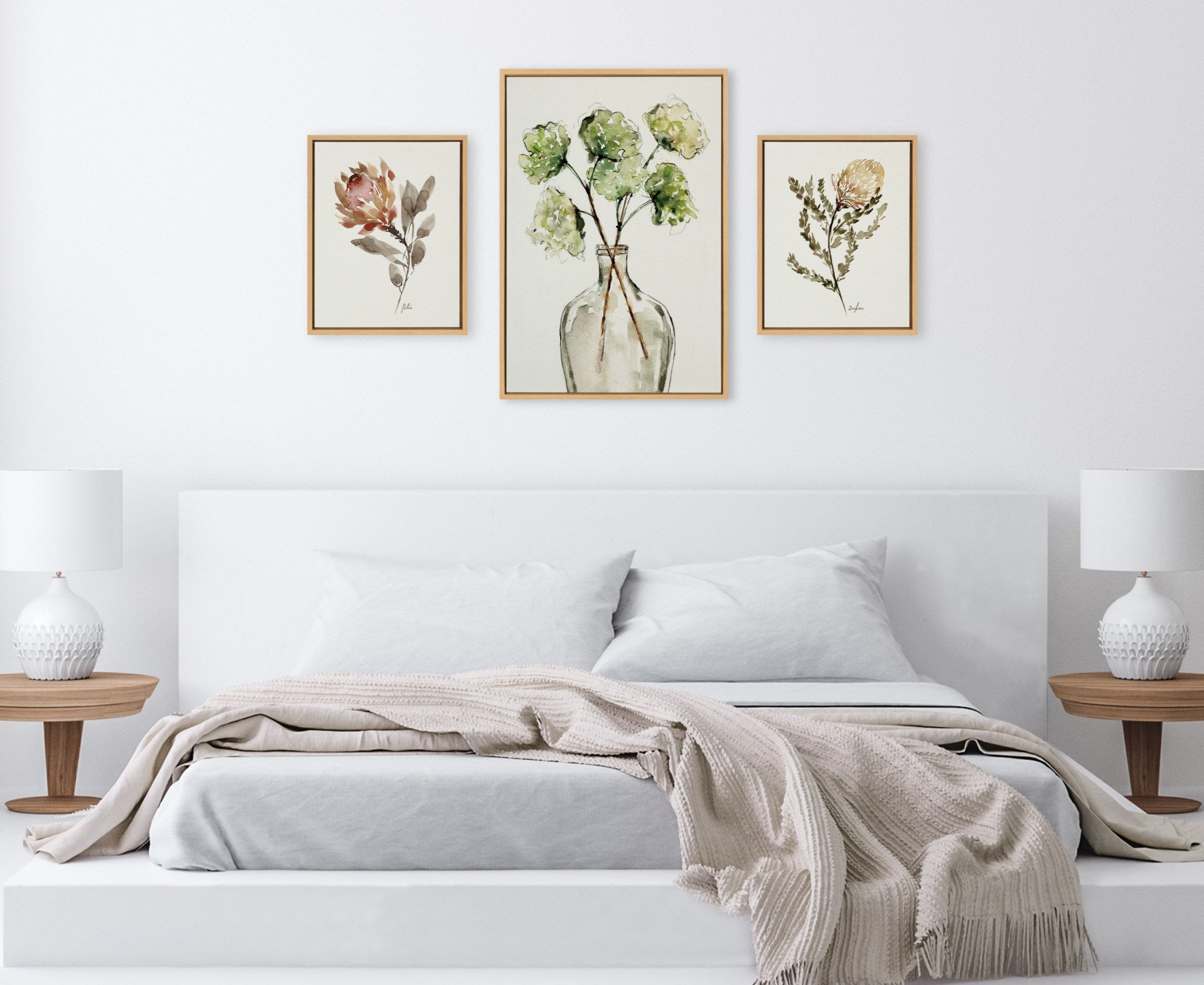 Sylvie Greenery Vase, Wild King Protea and Wild Banksia Framed Canvas Art Set by Sara Berrenson