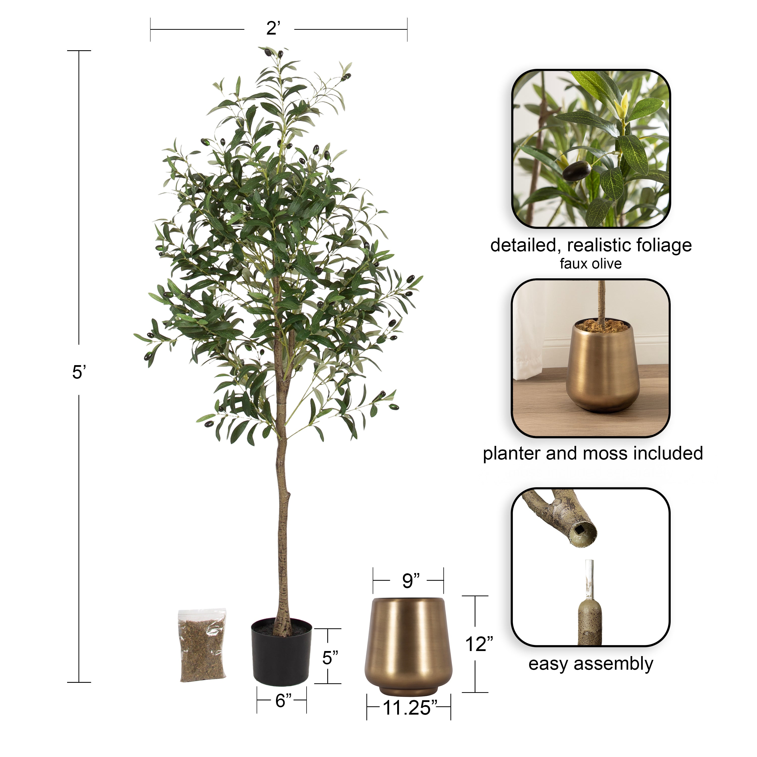 Faux Tree 5' Gold 2
