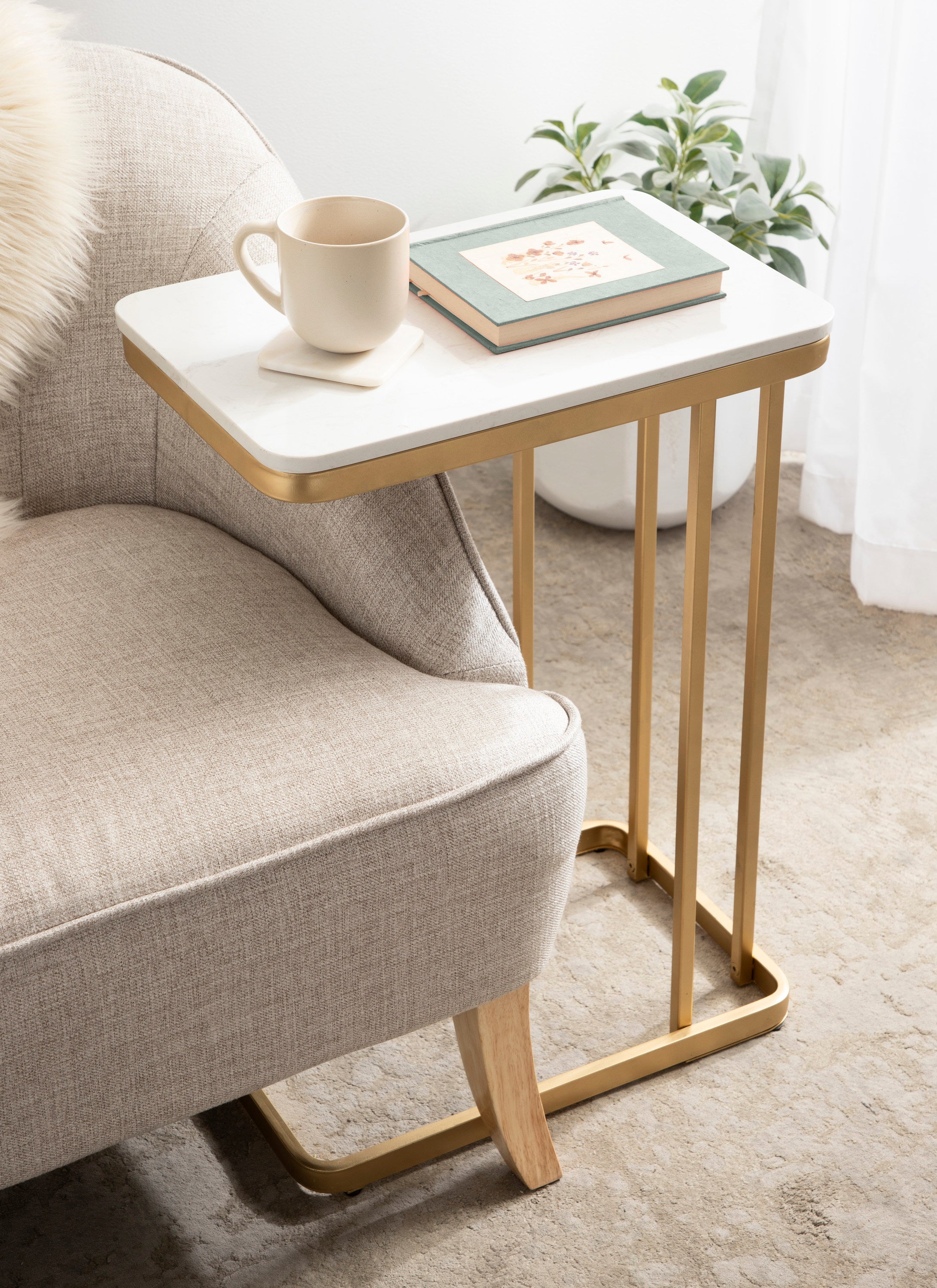 Credele Cultured Marble and Metal Accent C-Table