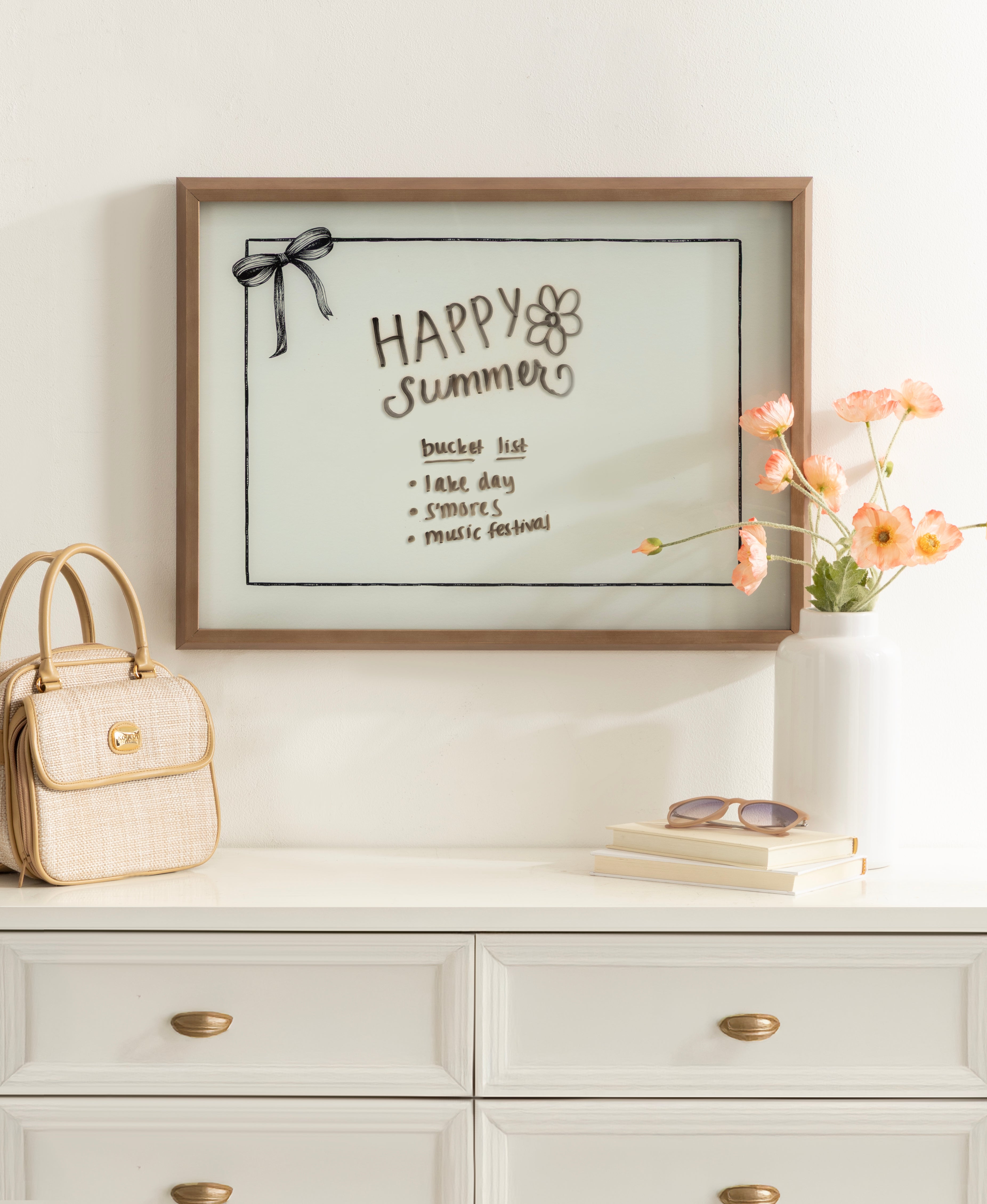 Coquette Black Bow Frame Horizontal by The Creative Bunch Studio Framed Glass Dry Erase Wall Art White Board