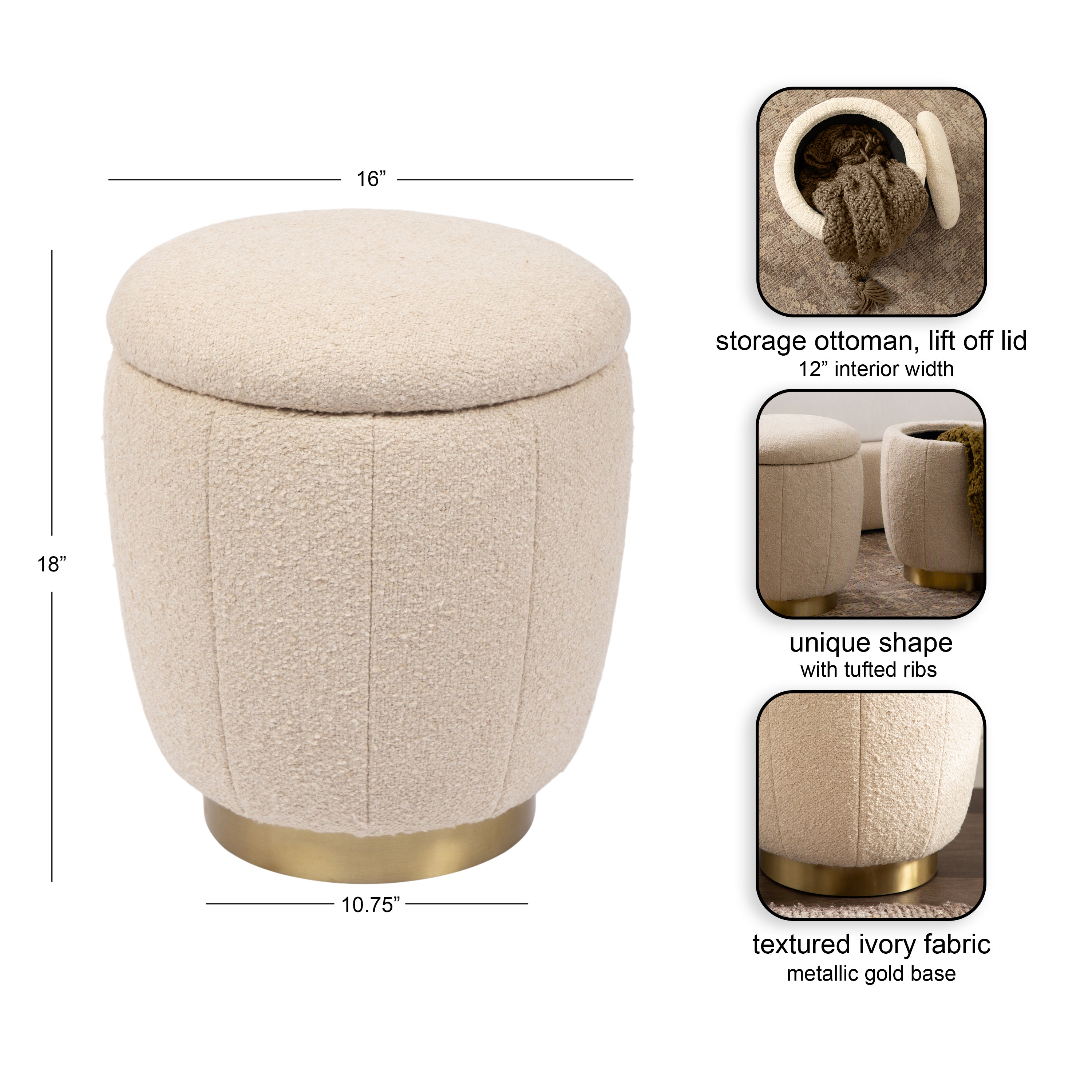 Storage Ottoman Gold 16x16x18 2