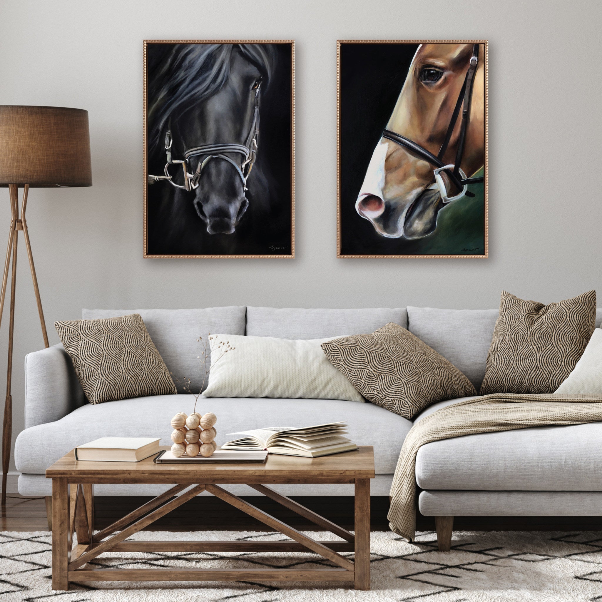 Sylvie Beaded Chestnut Horse Framed Canvas by Mary Sparrow