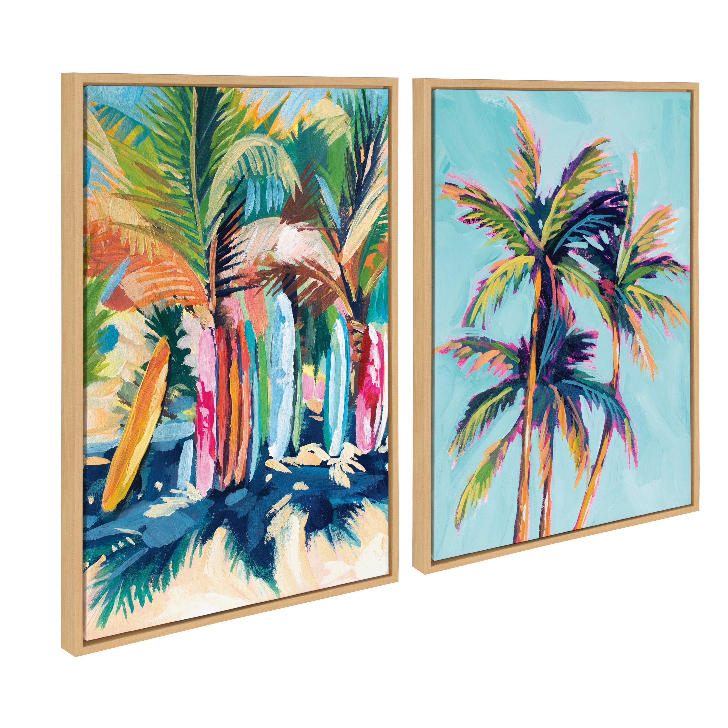 Sylvie Surf and Sand and Tropical Palms Study Framed Canvas Art Set by Rachel Christopoulos