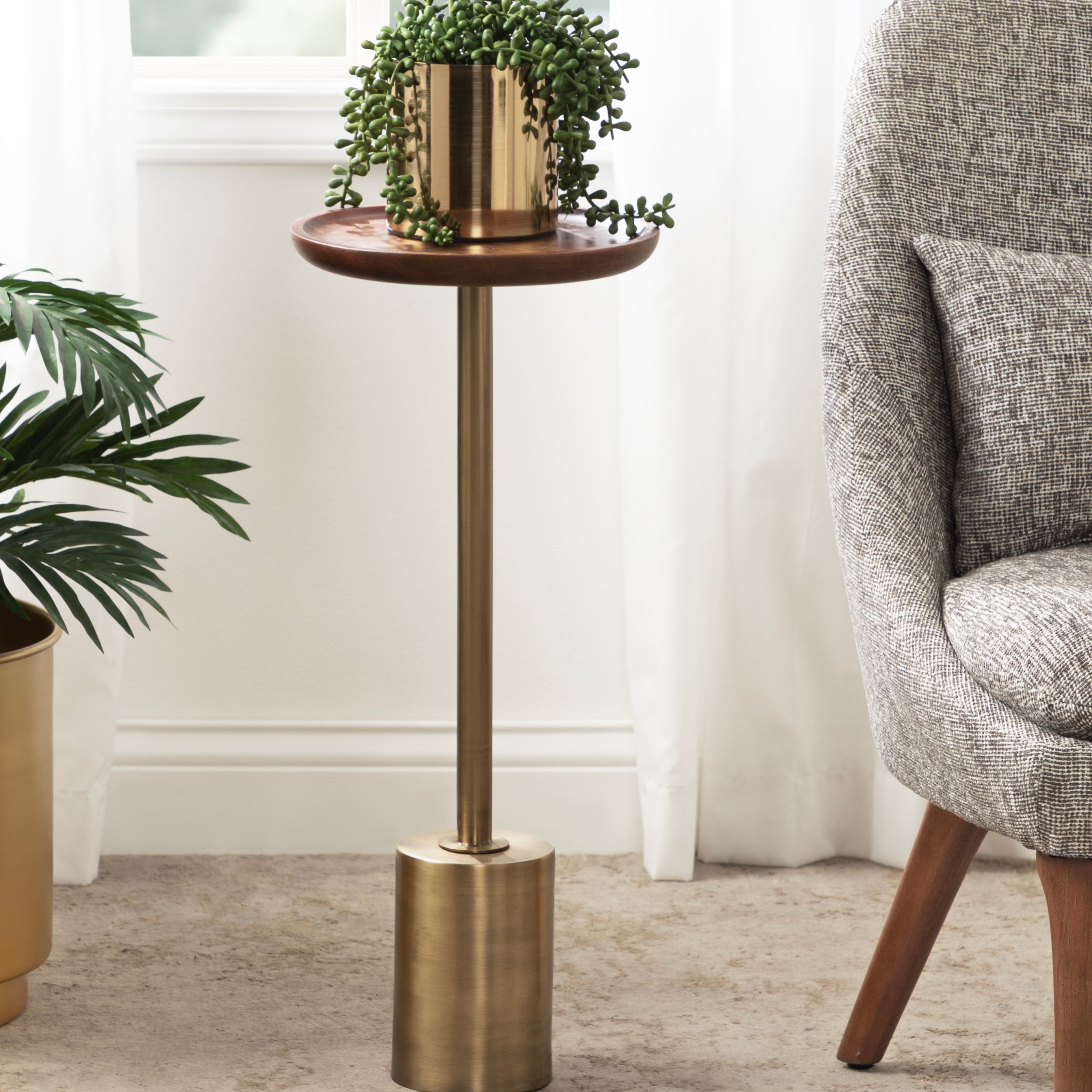 Side Table Walnut Brown Gold 10x10x24 7
