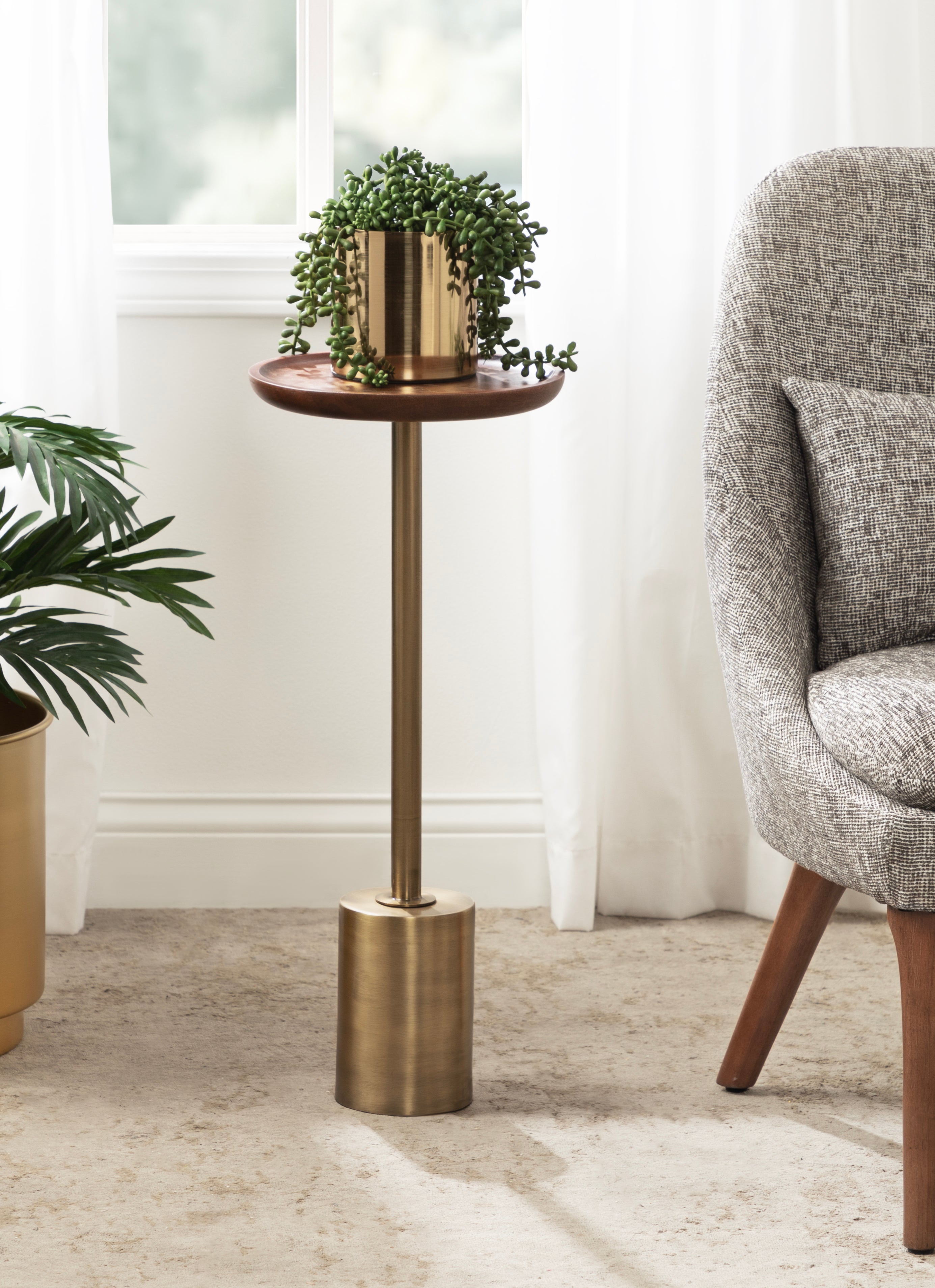Side Table Walnut Brown Gold 10x10x24 7