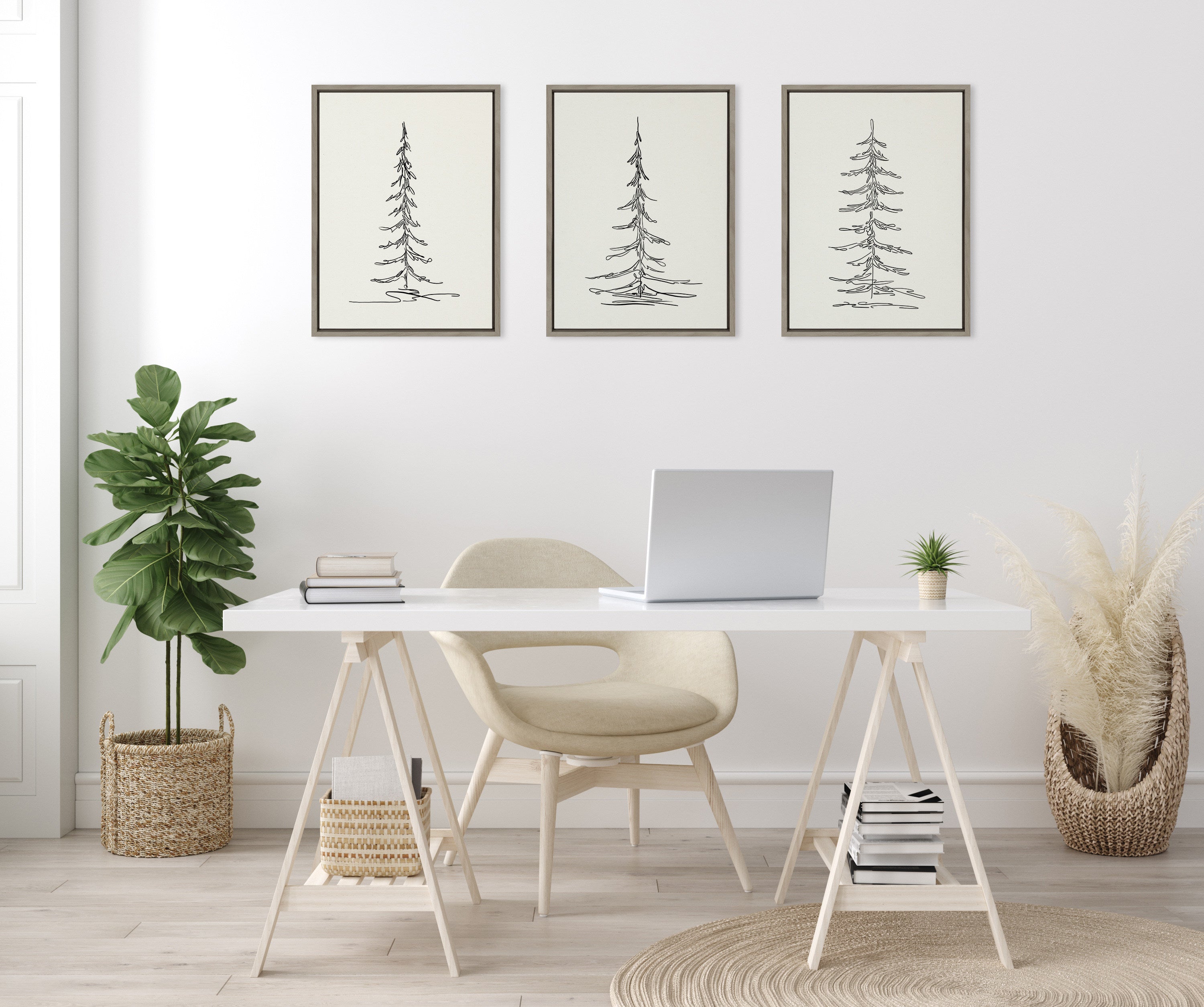 Sylvie Minimalist Evergreen Trees Framed Canvas Set by The Creative Bunch Studio
