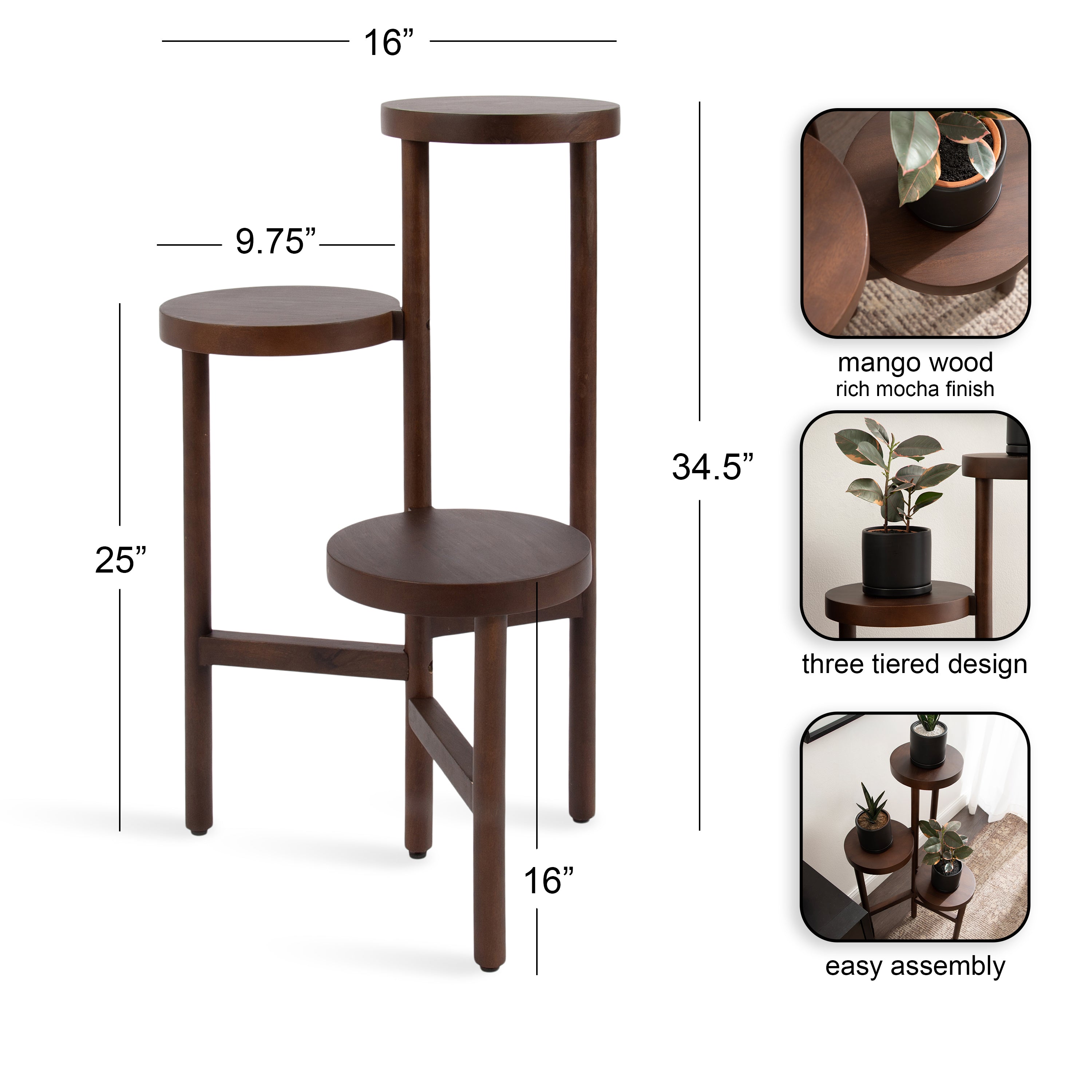 Plant Stand Dark Brown 16x16x35 2
