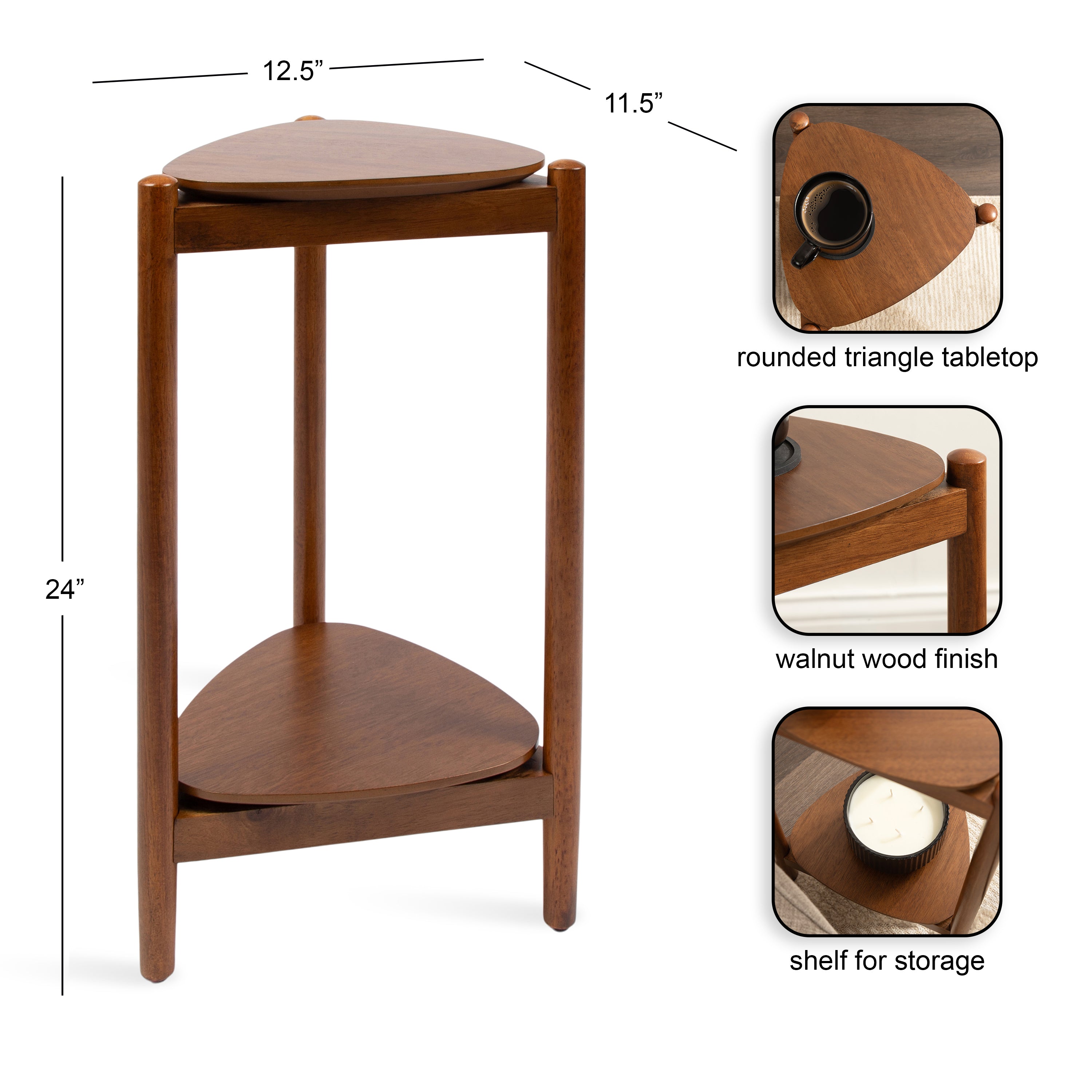 Side Table 12x13x24 Walnut Brown 2