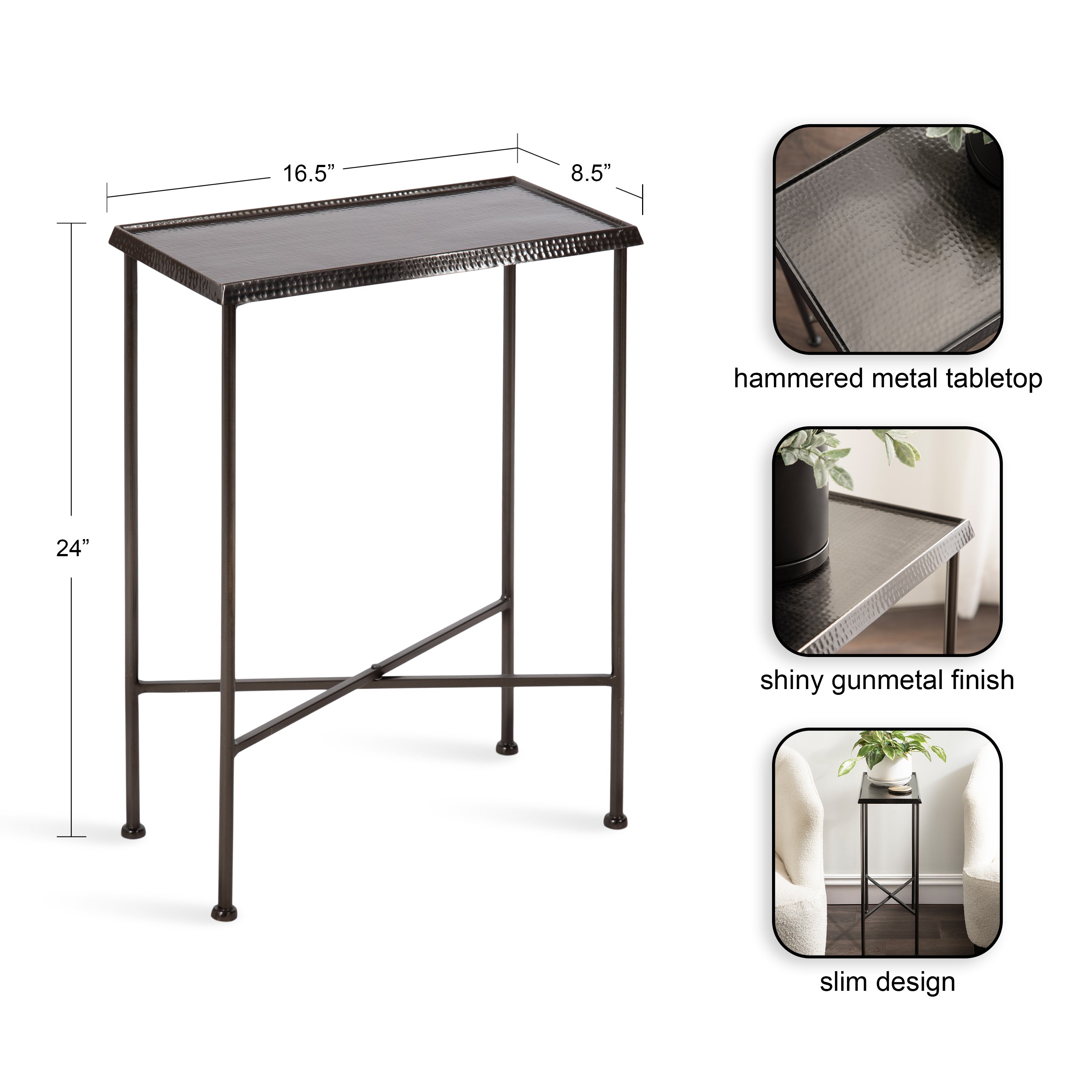 Side Table Pewter 17x9x24 2