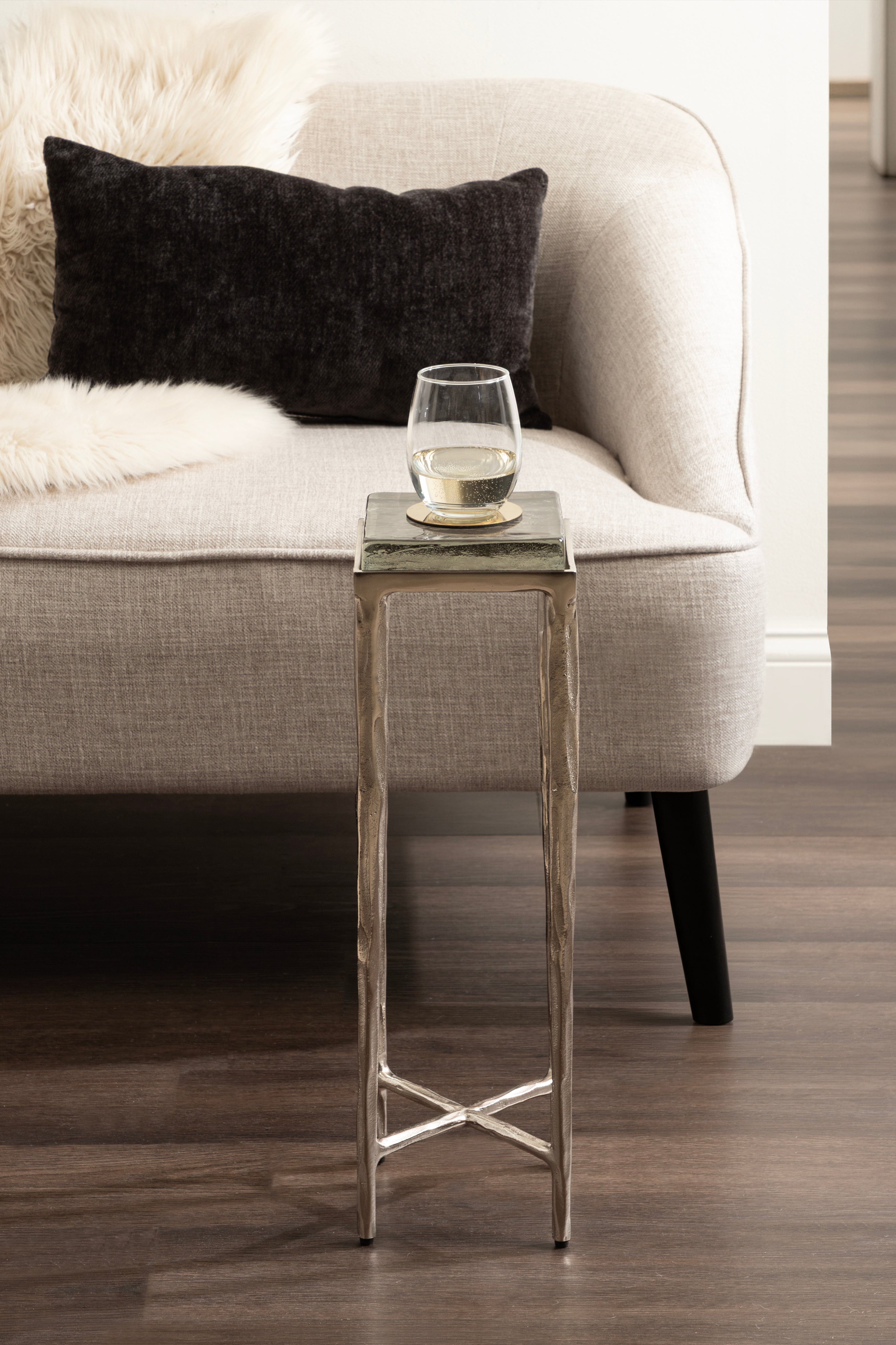 Drink Table Clear Silver 7x7x22 8