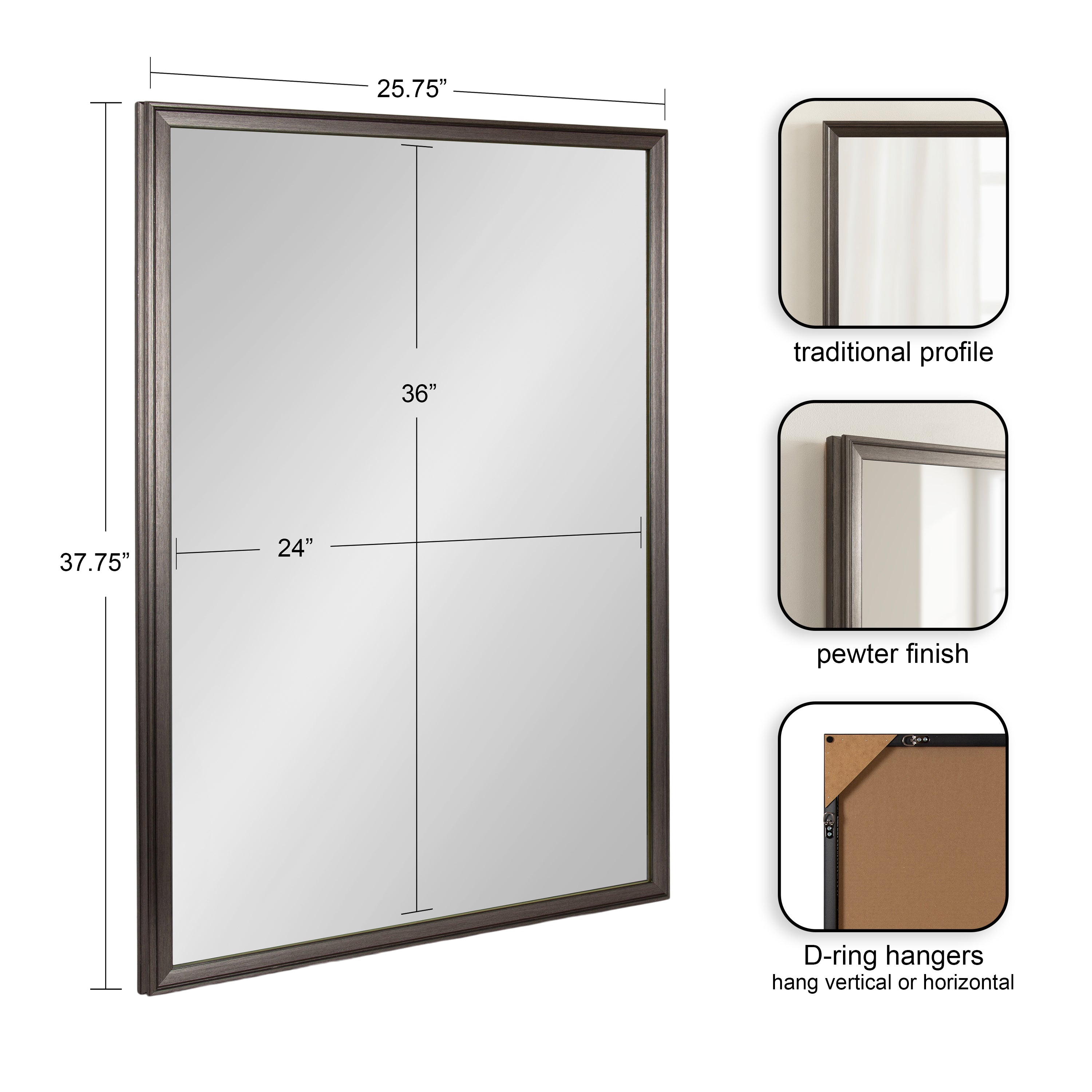 Rectangle Mirror Pewter 26x38 2
