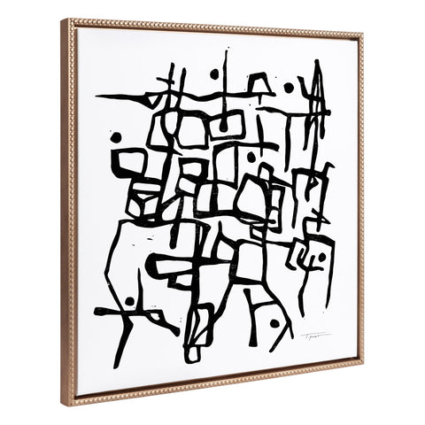 Sylvie Beaded Organic Lines Black and White Abstract Framed Canvas by Statement Goods
