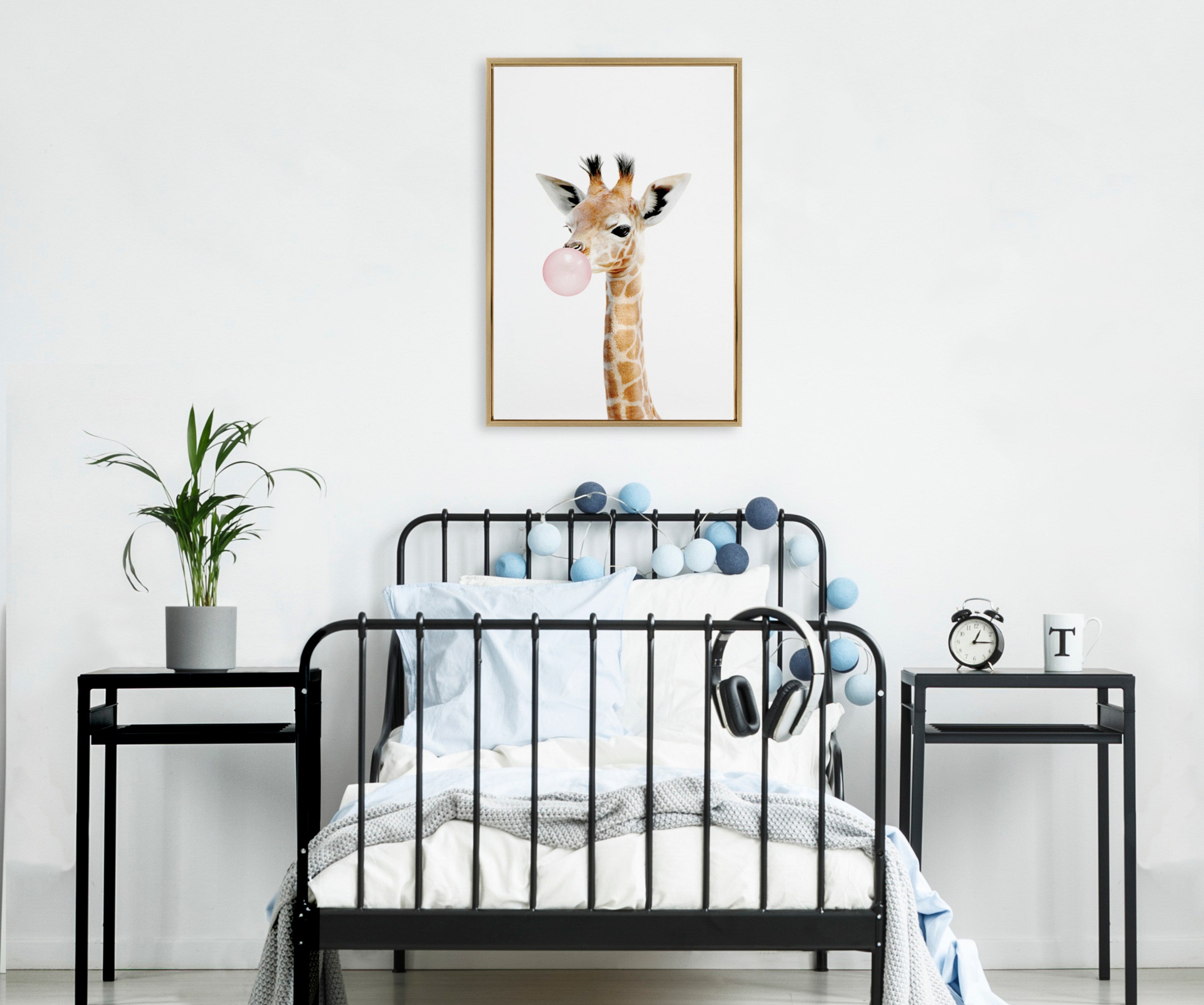 Sylvie Bubble Gum Giraffe Framed Canvas by Amy Peterson Art Studio