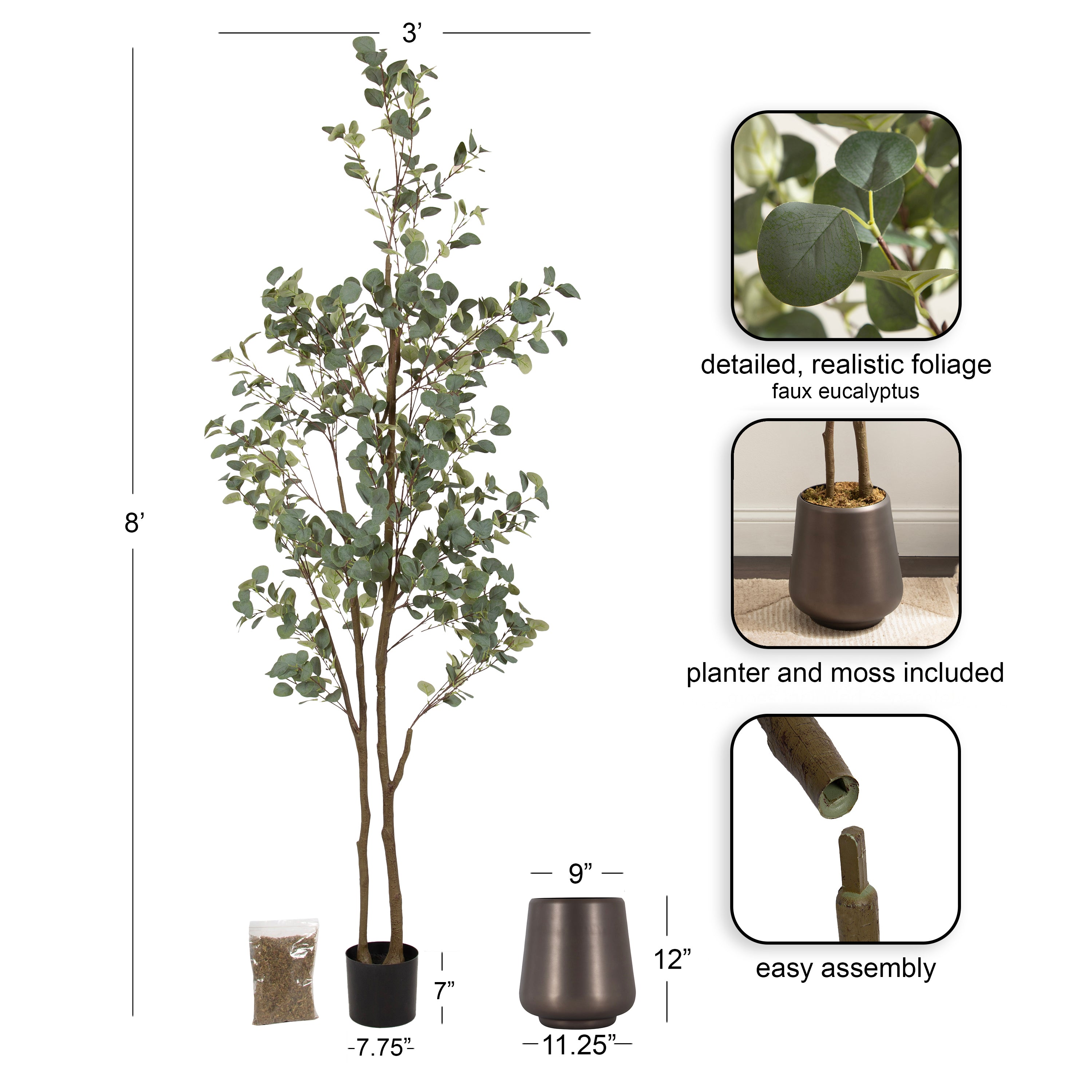 Faux Tree Pewter 8' 2