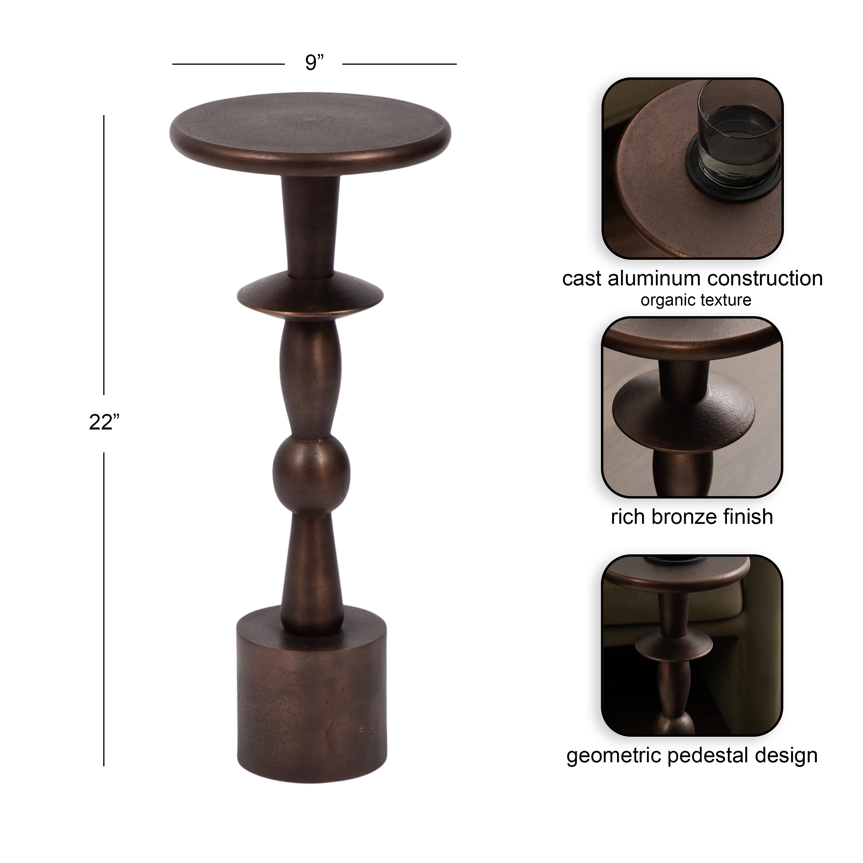Drink Table Bronze 9x9x22 2