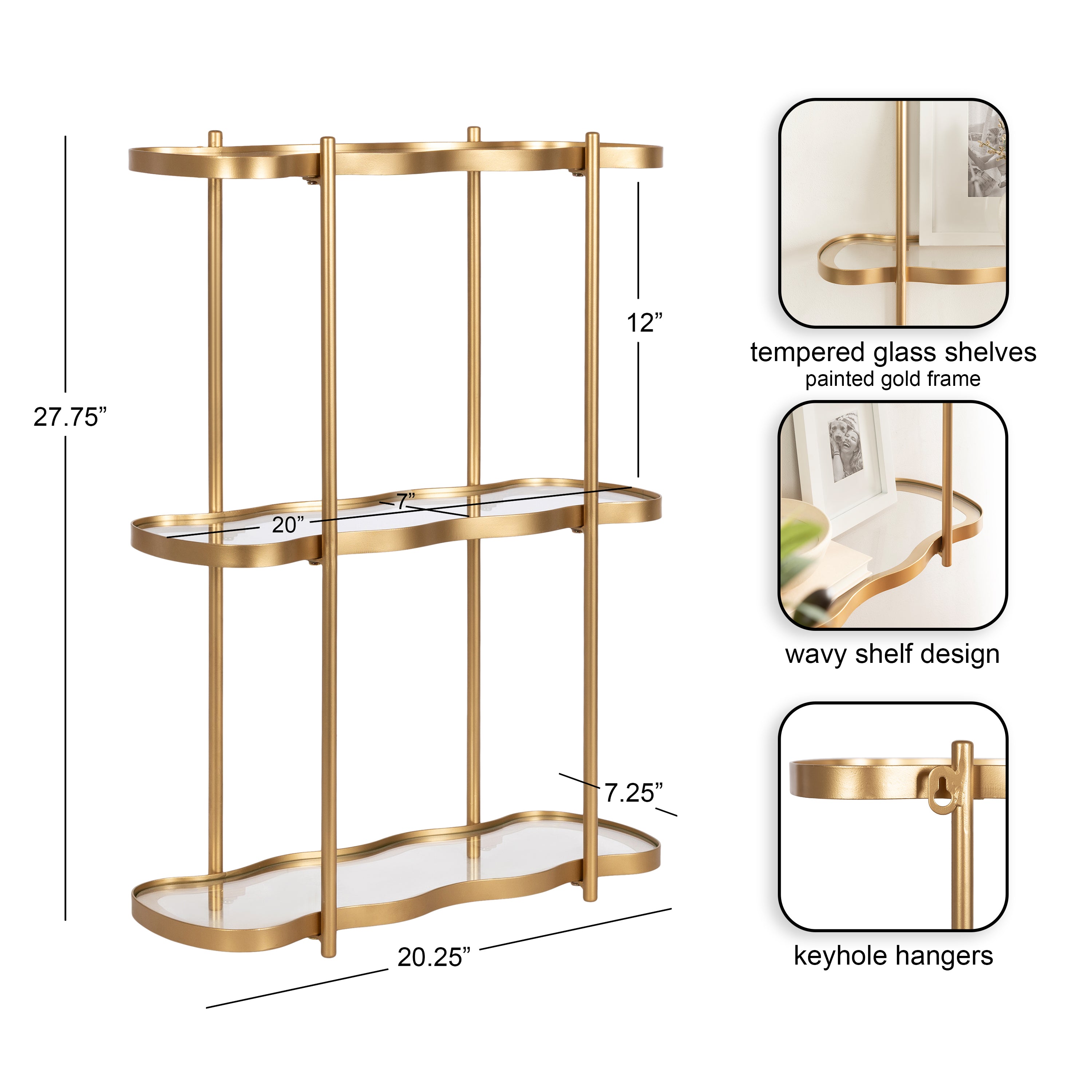 Curventi Tiered Wall Shelf Glass and Metal
