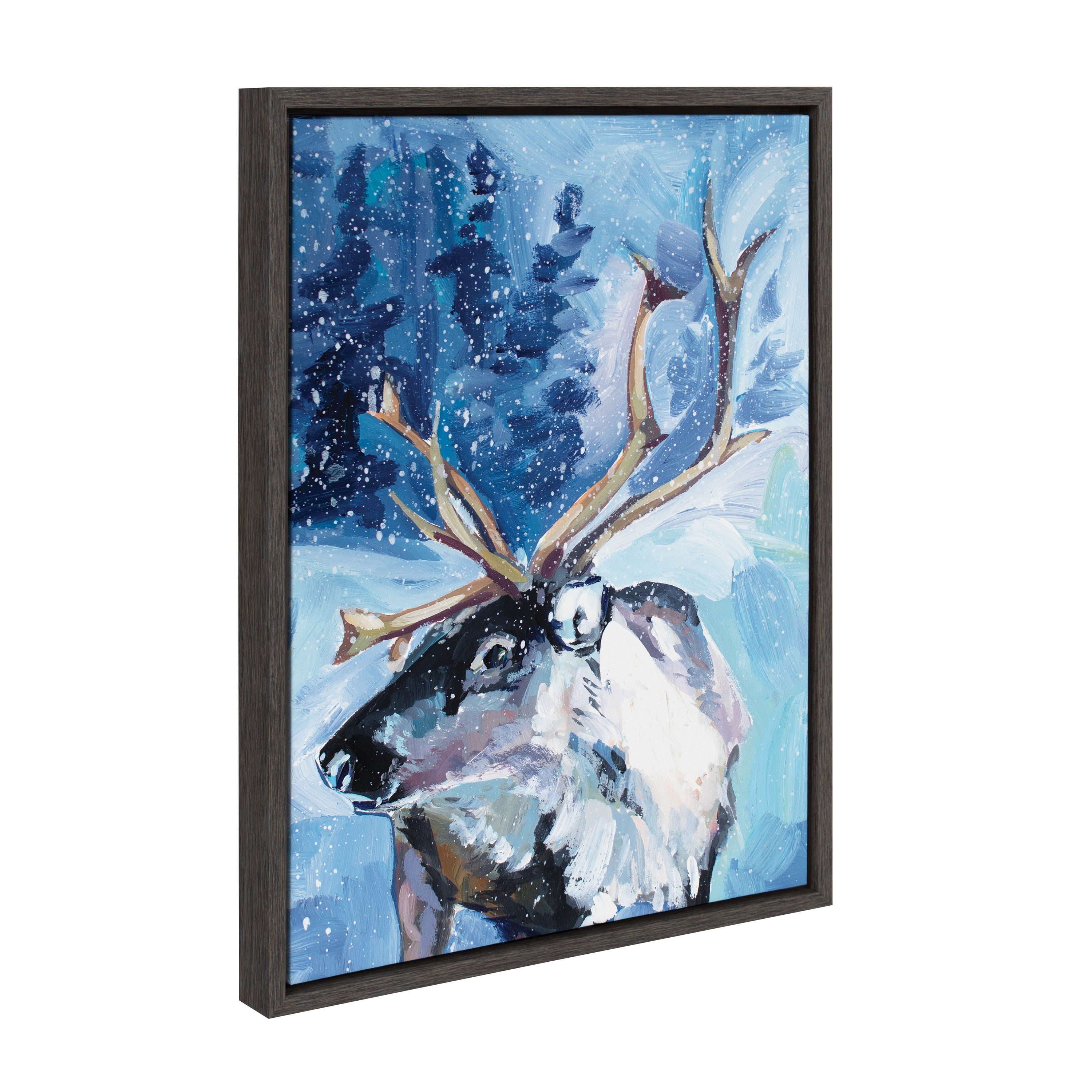 Sylvie Reindeer In Snow Framed Canvas by Rachel Christopoulos