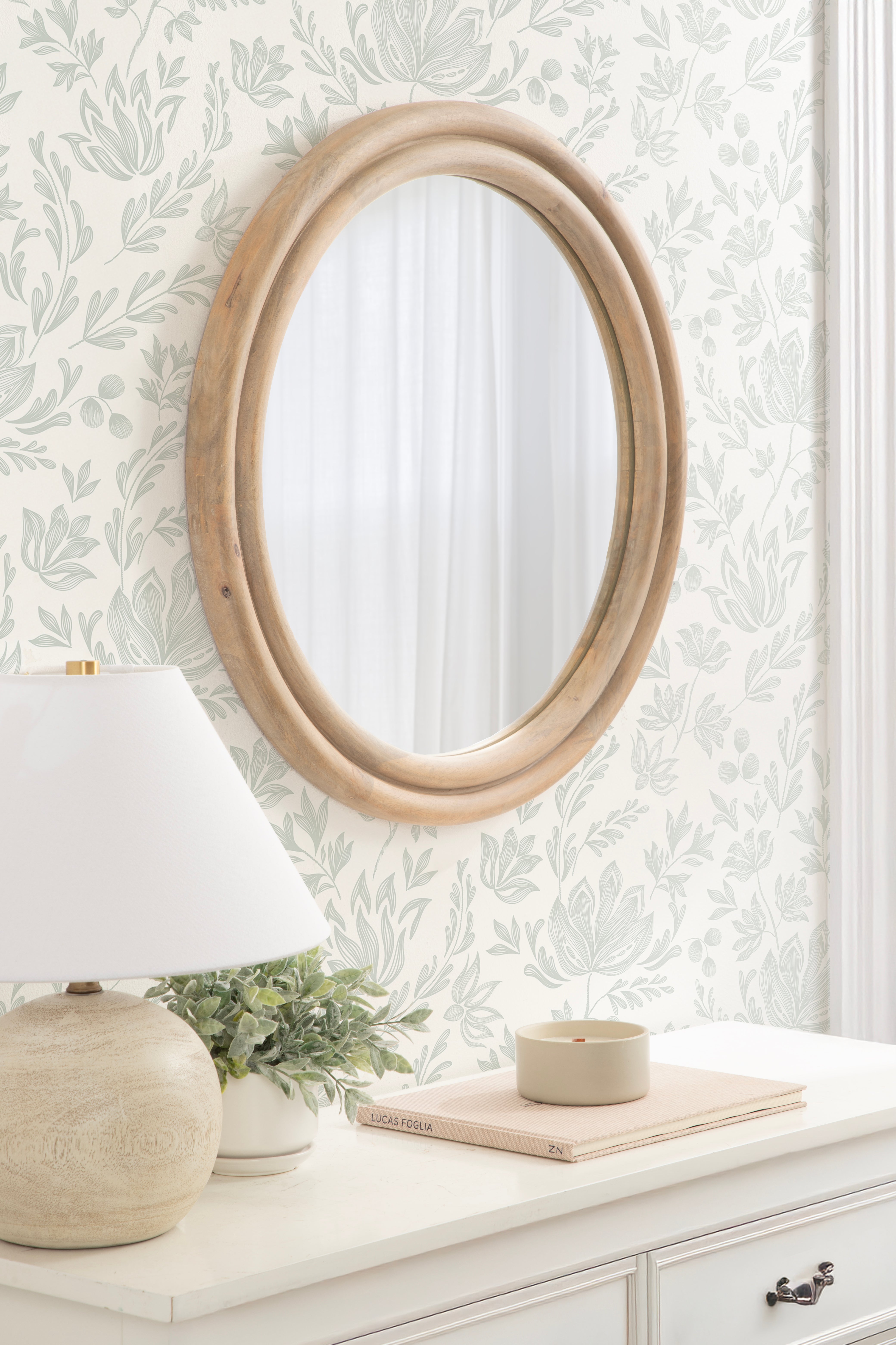 Round Mirror Natural Beige 26" Diameter 7