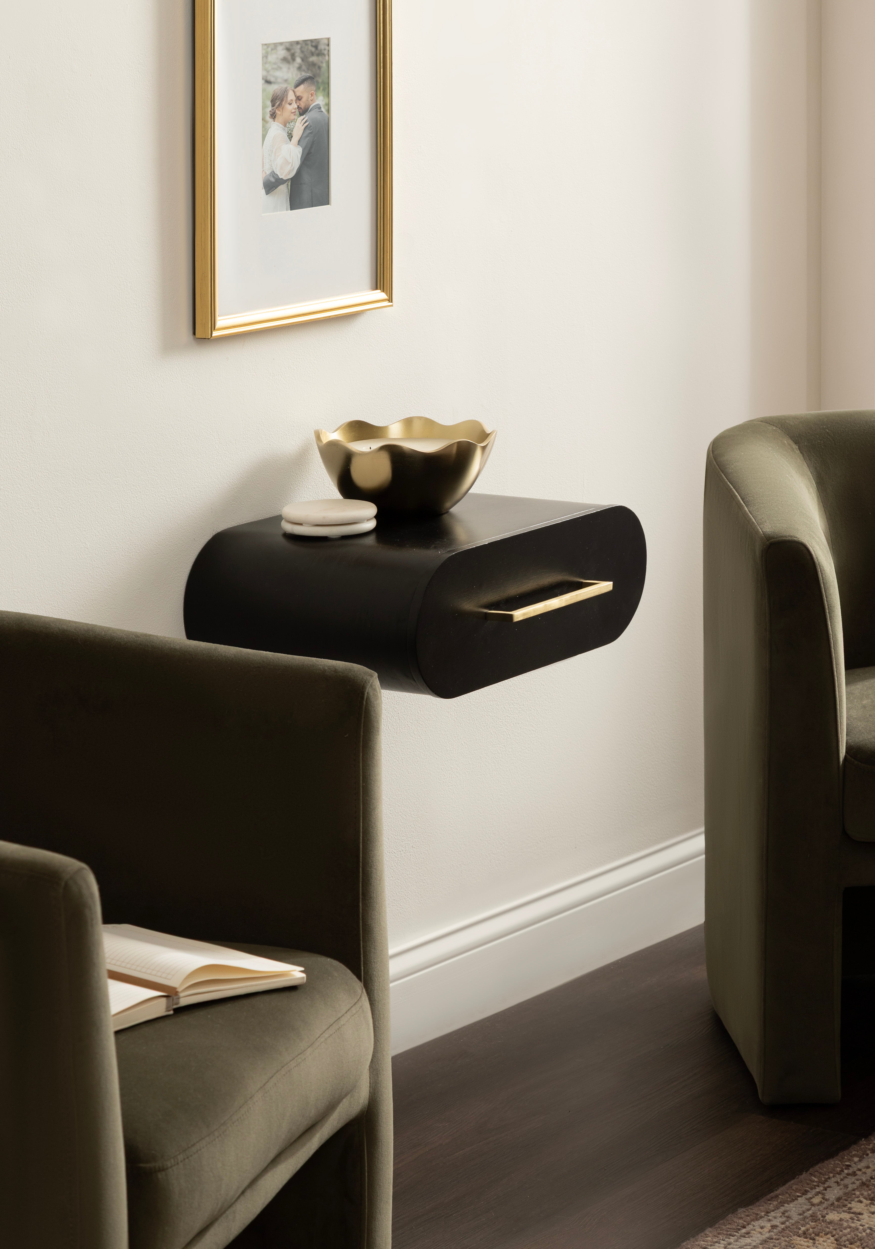 Floating Side Table Black Gold 18x14x6 8