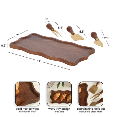Serving Tray Walnut Brown Gold 4 Piece 2