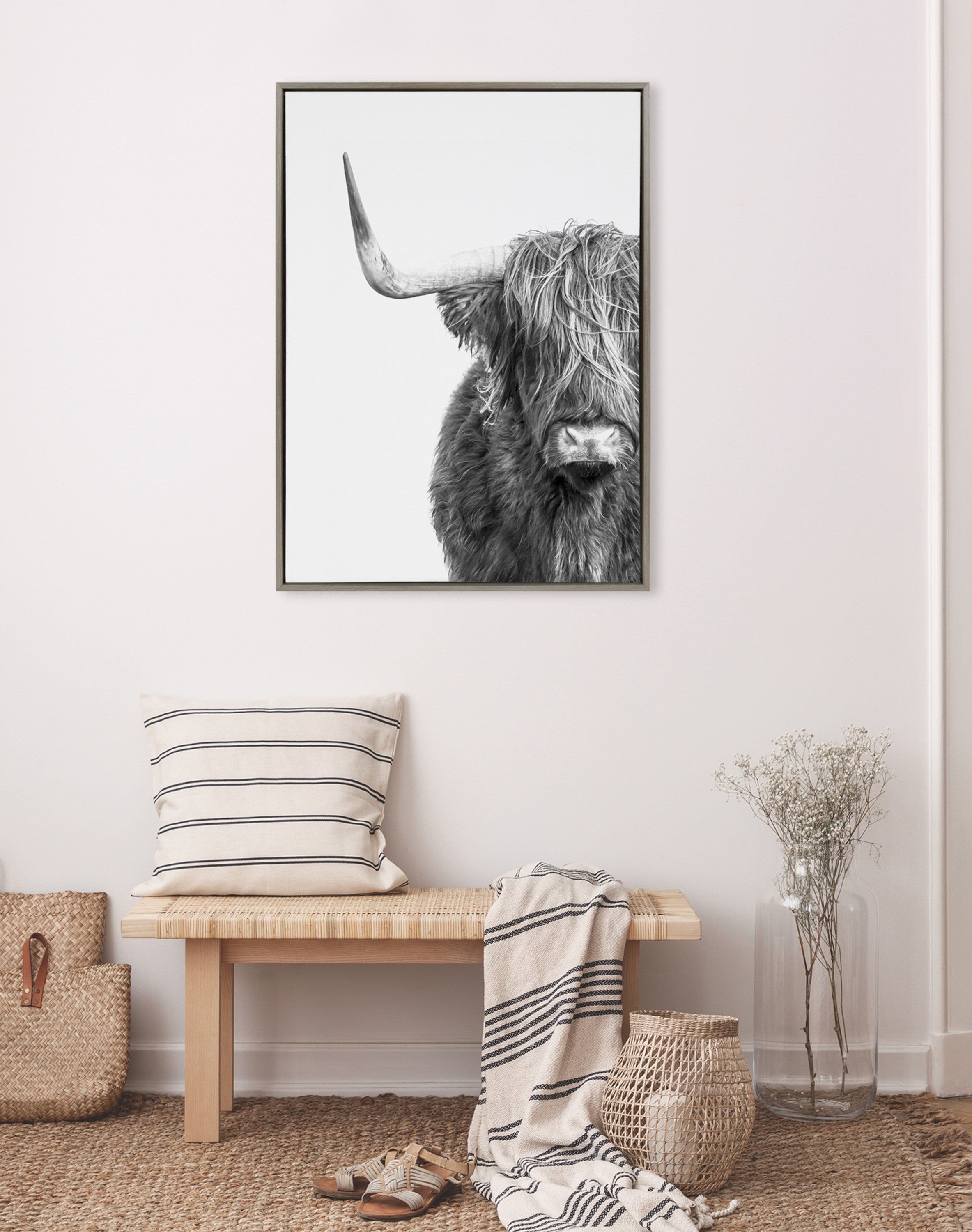 Sylvie B&W Highland Cow No. 1 Framed Canvas by Amy Peterson Art Studio