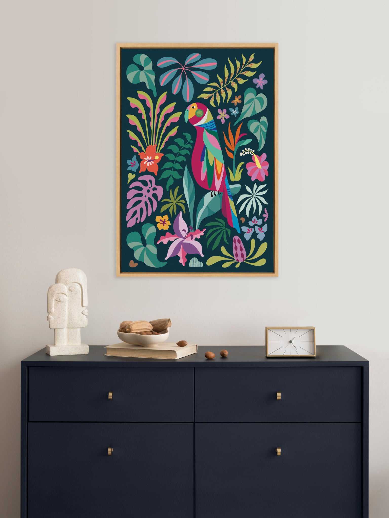 Sylvie Tropical Parrot Framed Canvas by Rachel Lee