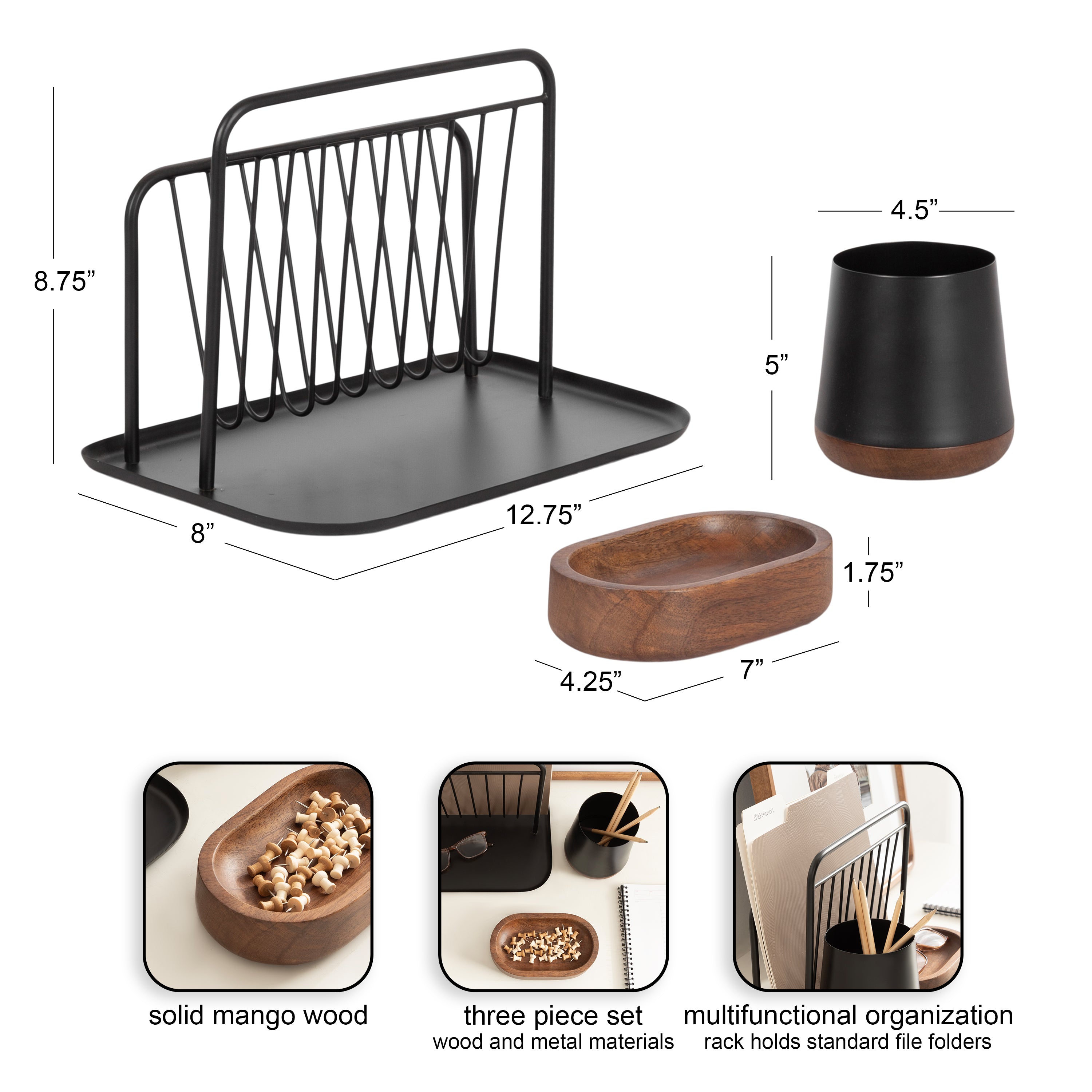 File Folder Organizer Black Walnut Brown 3 Piece 2