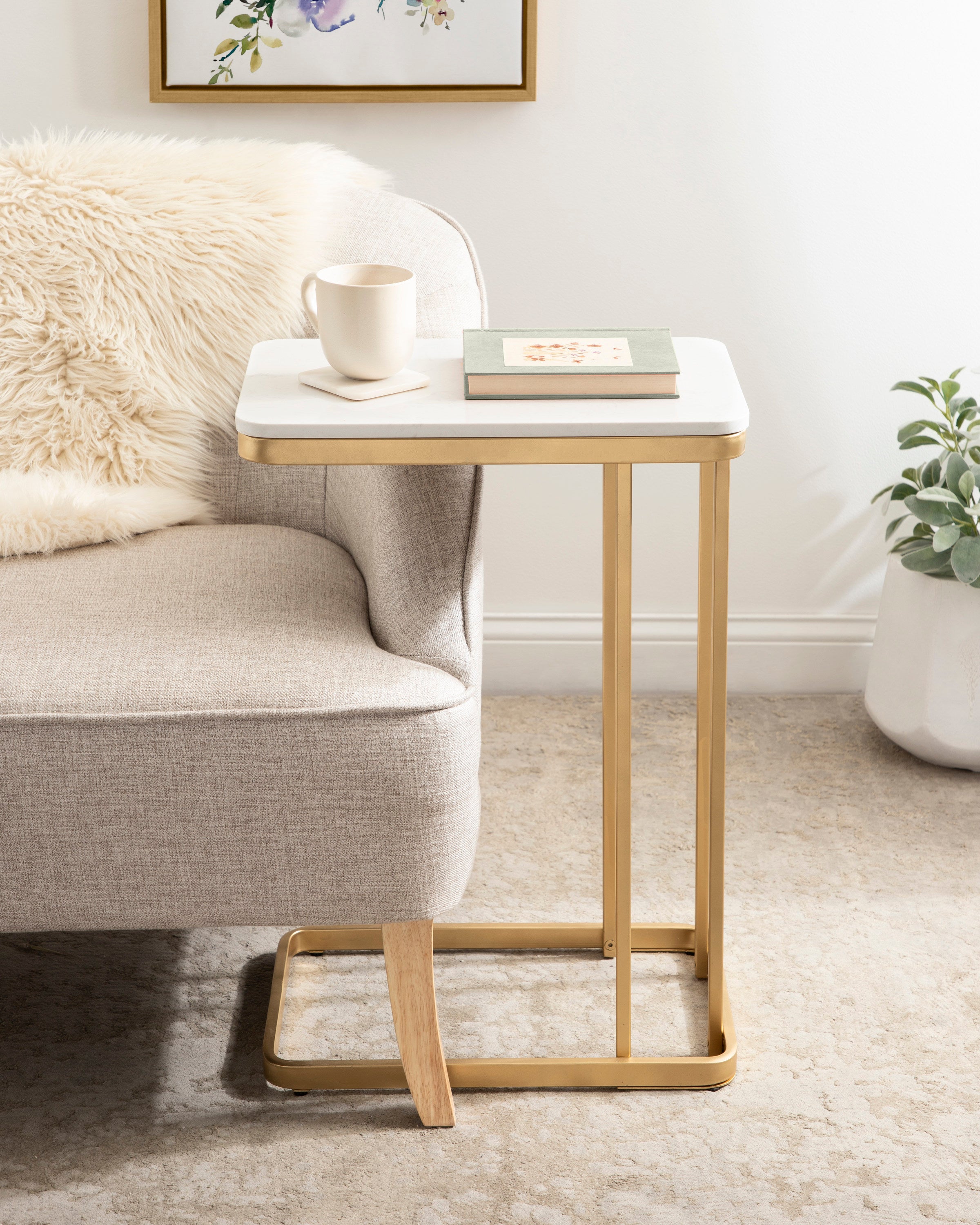 Credele Cultured Marble and Metal Accent C-Table