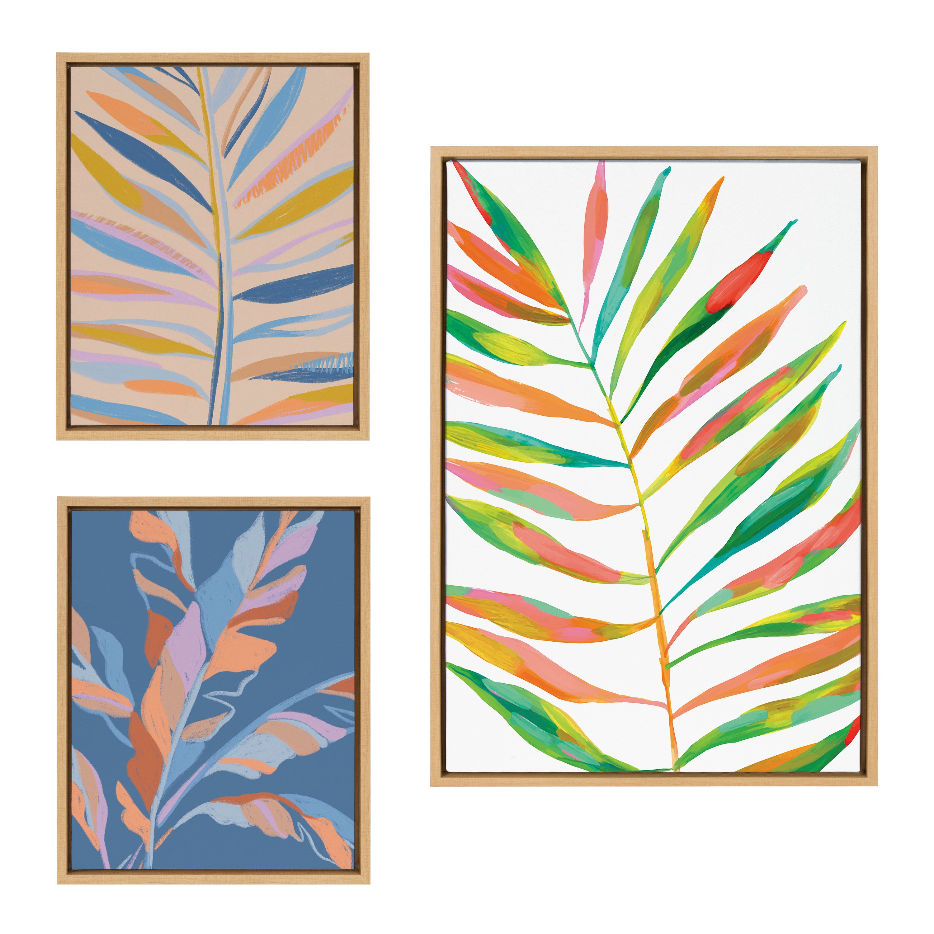 Sylvie EV Palma No. 2, Rainbow Palms Blush and Banana Leaves Framed Canvas Art Set by Various Artists