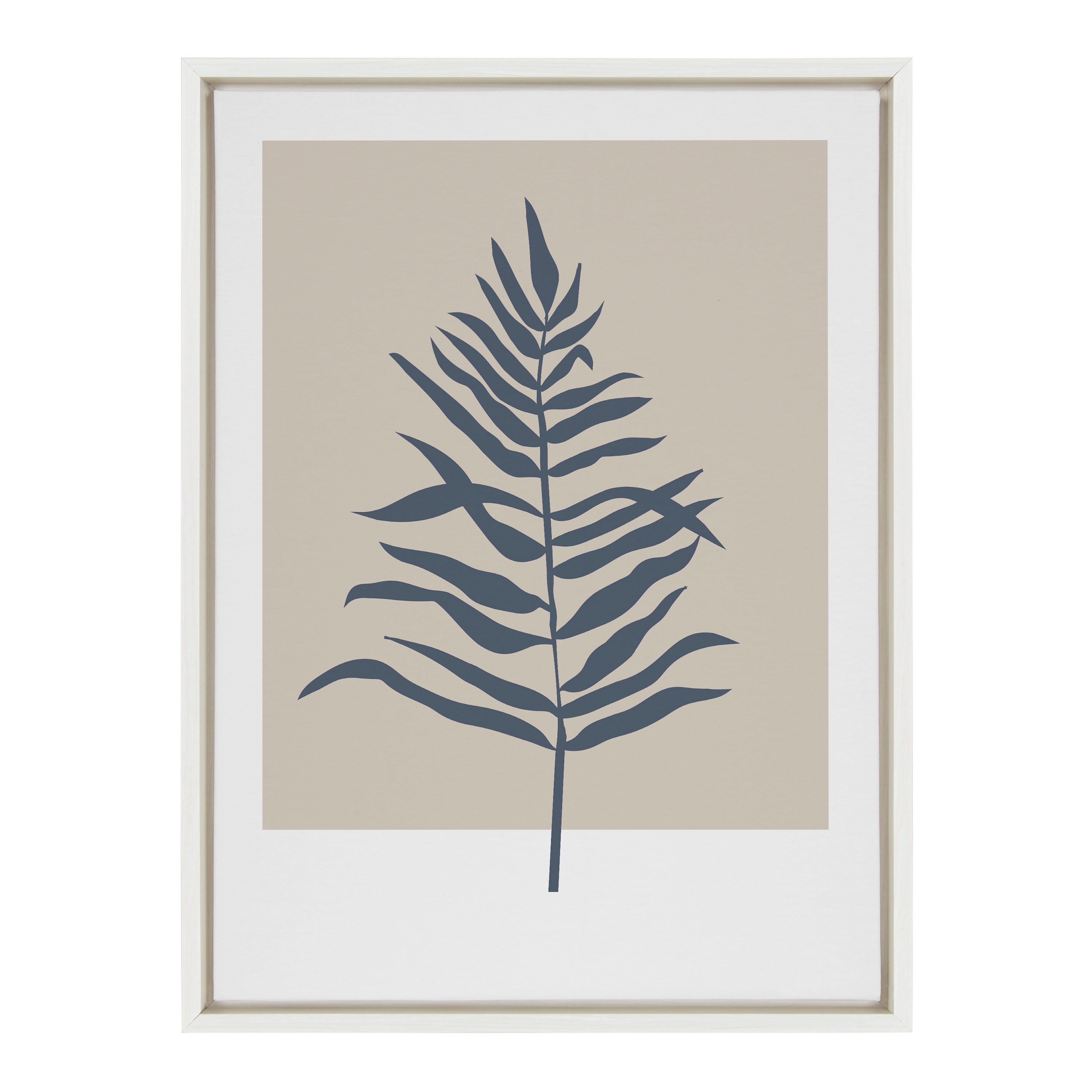Sylvie Muted Tan and Blue Colorblock Botanical Fern Framed Canvas by The Creative Bunch Studio