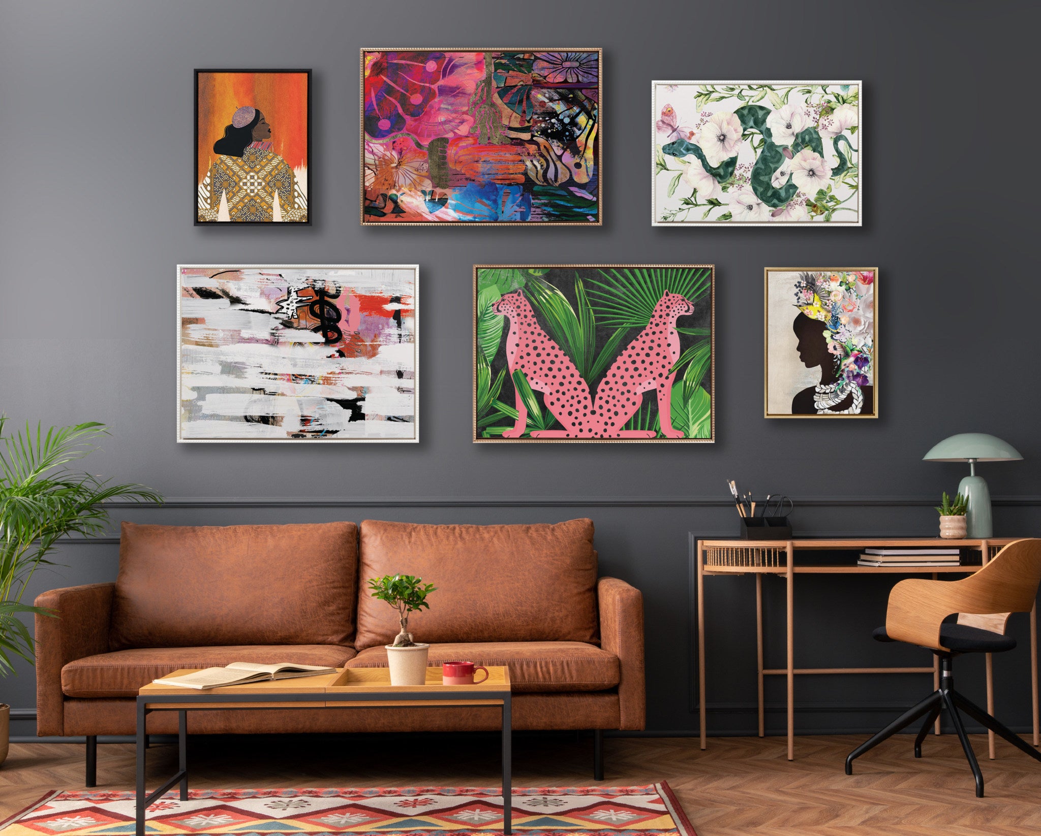 Sylvie Beaded NC Abstract 612 Framed Canvas by Nikki Chu