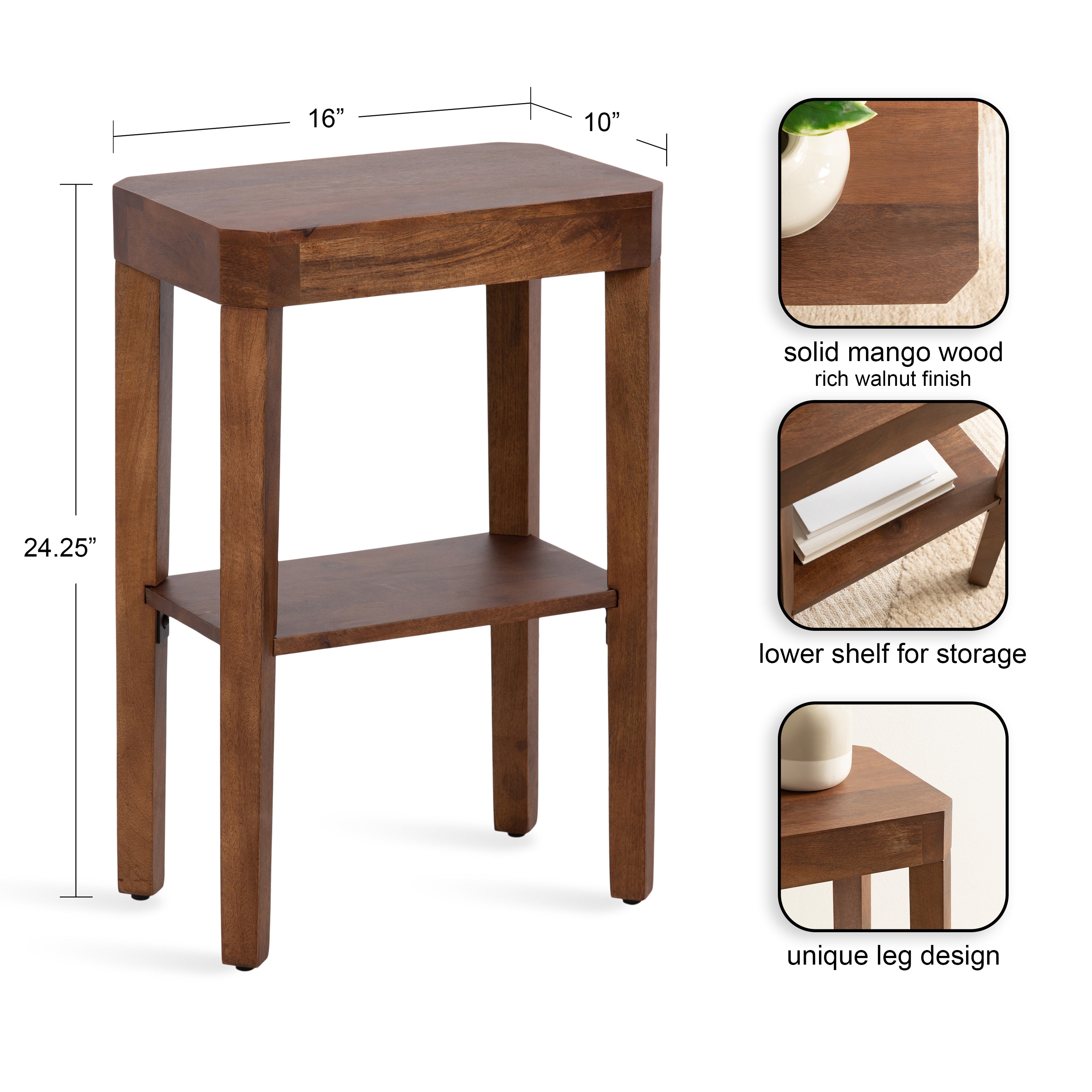 Side Table Walnut Brown 16x10x25 2