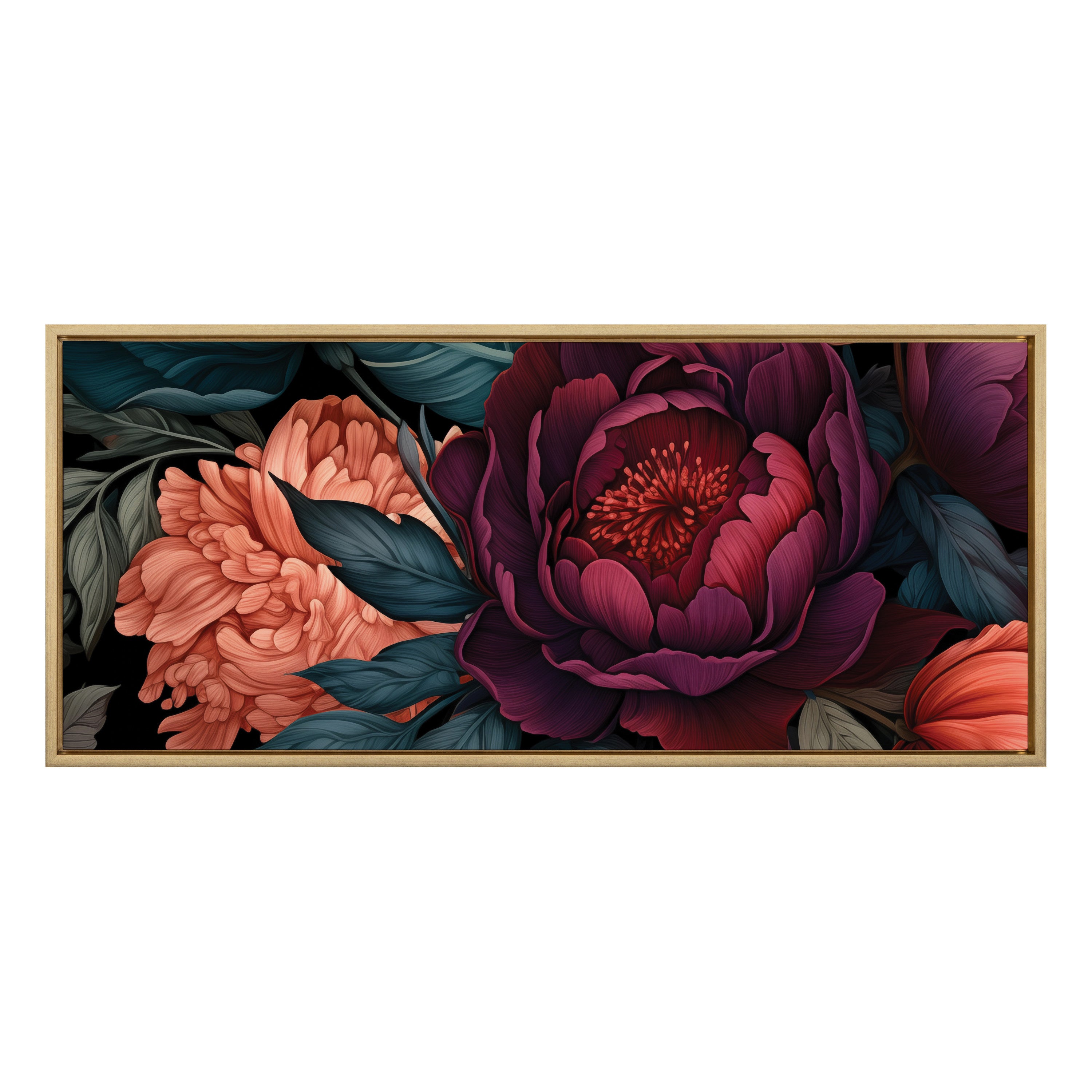 Sylvie Dark Academia Floral in Rich Jewel Tones Framed Canvas by The Creative Bunch Studio