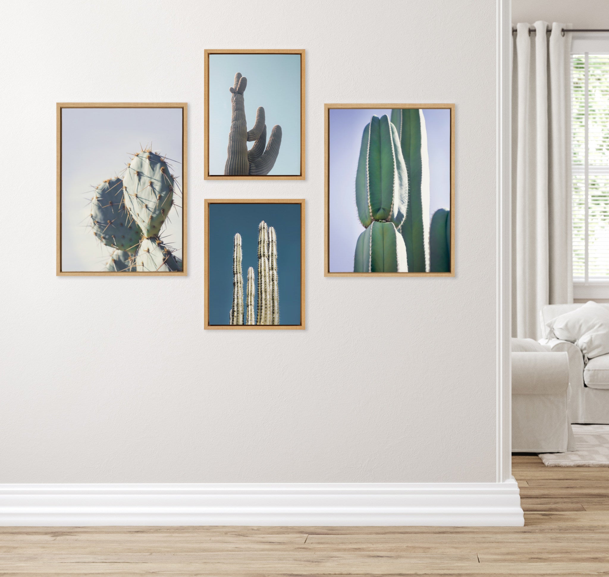 Sylvie Cactus Sky, Pastel Cactus, Stand Tall Cactus and Arizona Pastel Cactus Framed Canvas Art Set by Stephanie Klatt