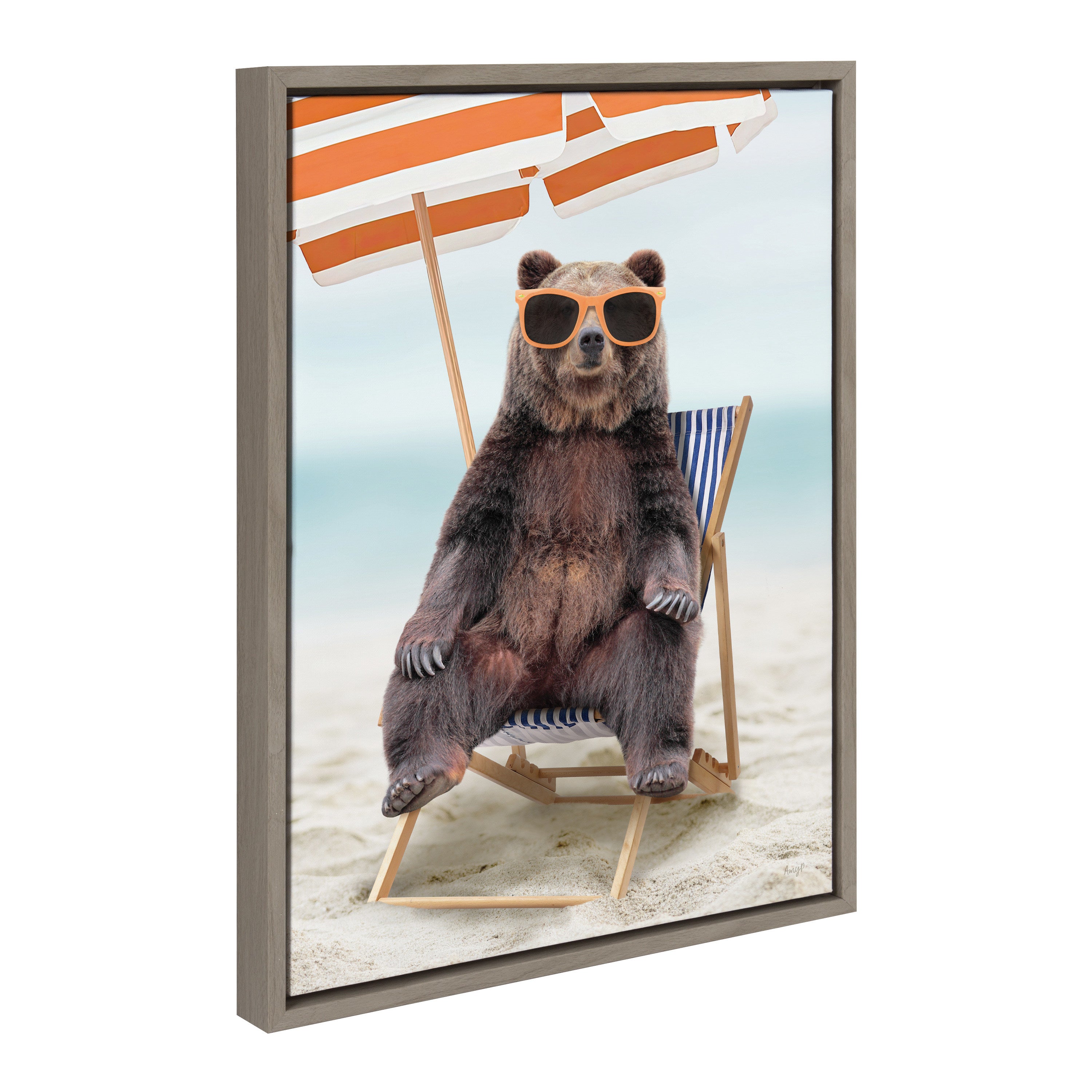 Sylvie Beach Chair Bear Framed Canvas by Amy Peterson Art Studio