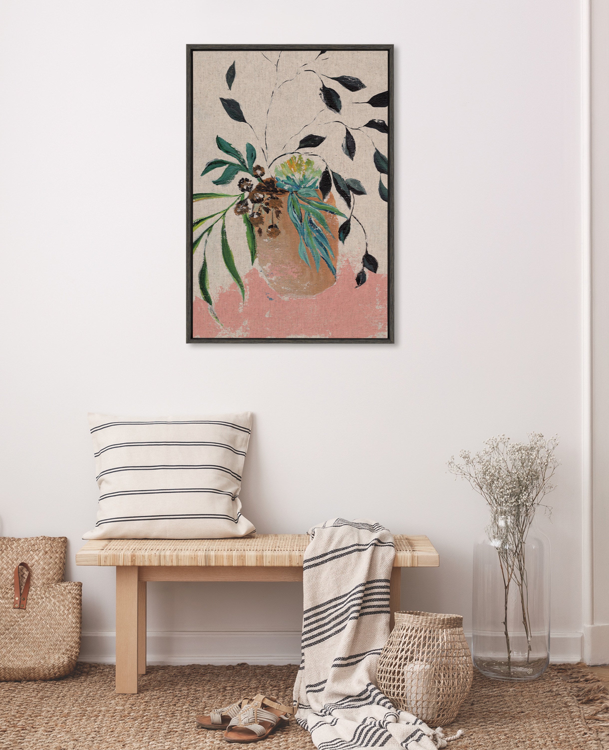 Sylvie Wild Foliage l Neutral Linen Framed Canvas by Nikita Jariwala