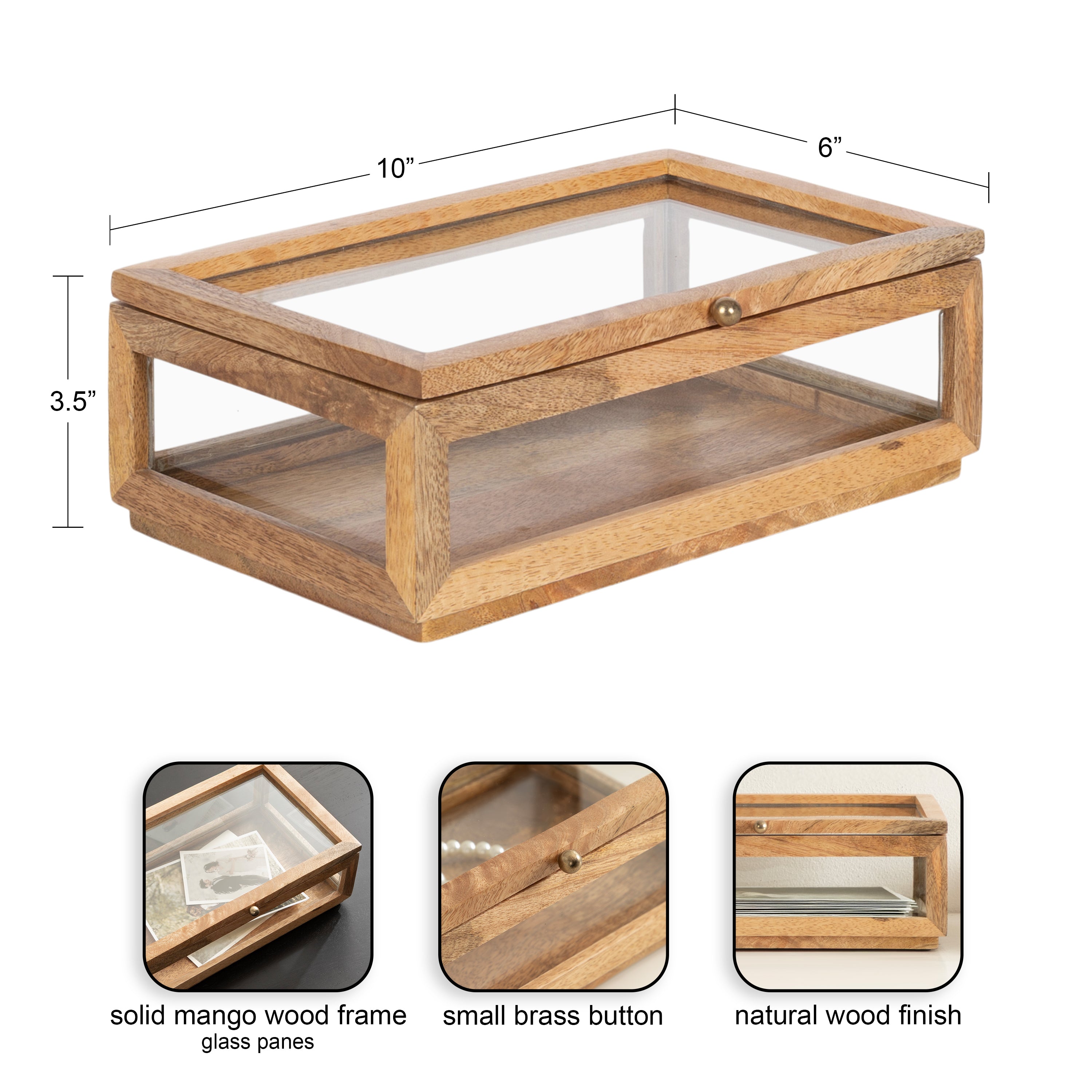 Curiel Decorative Wood and Glass Storage Box