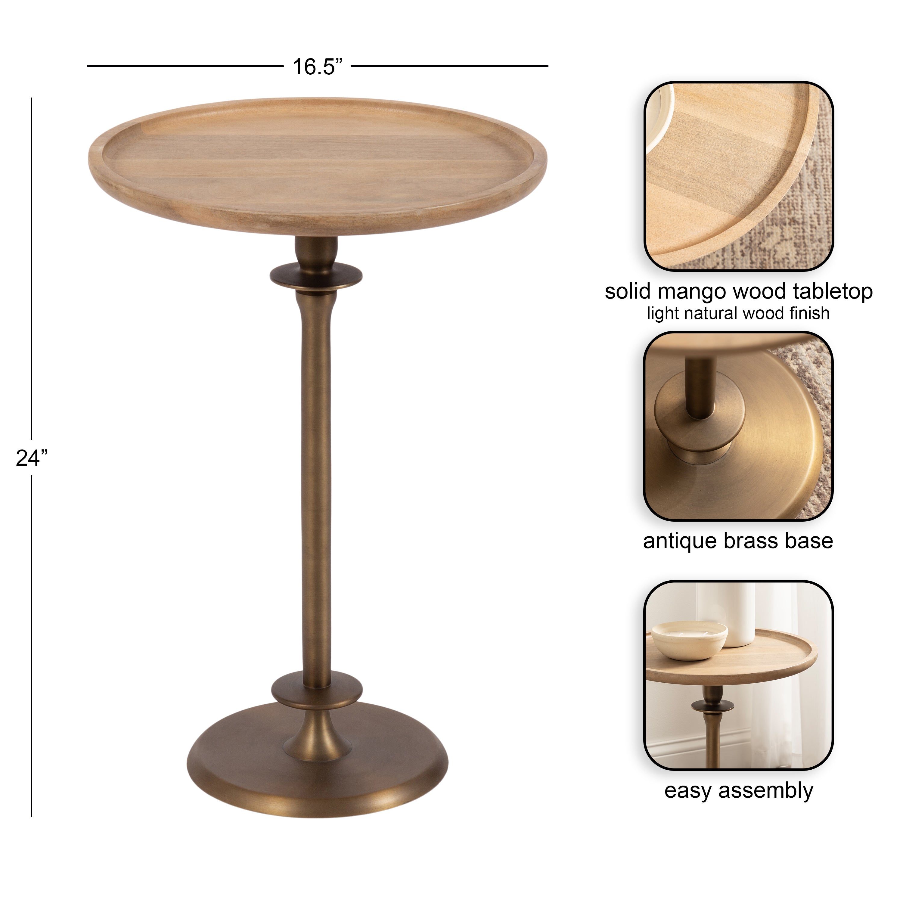 Side Table Natural Beige 17x17x24 2