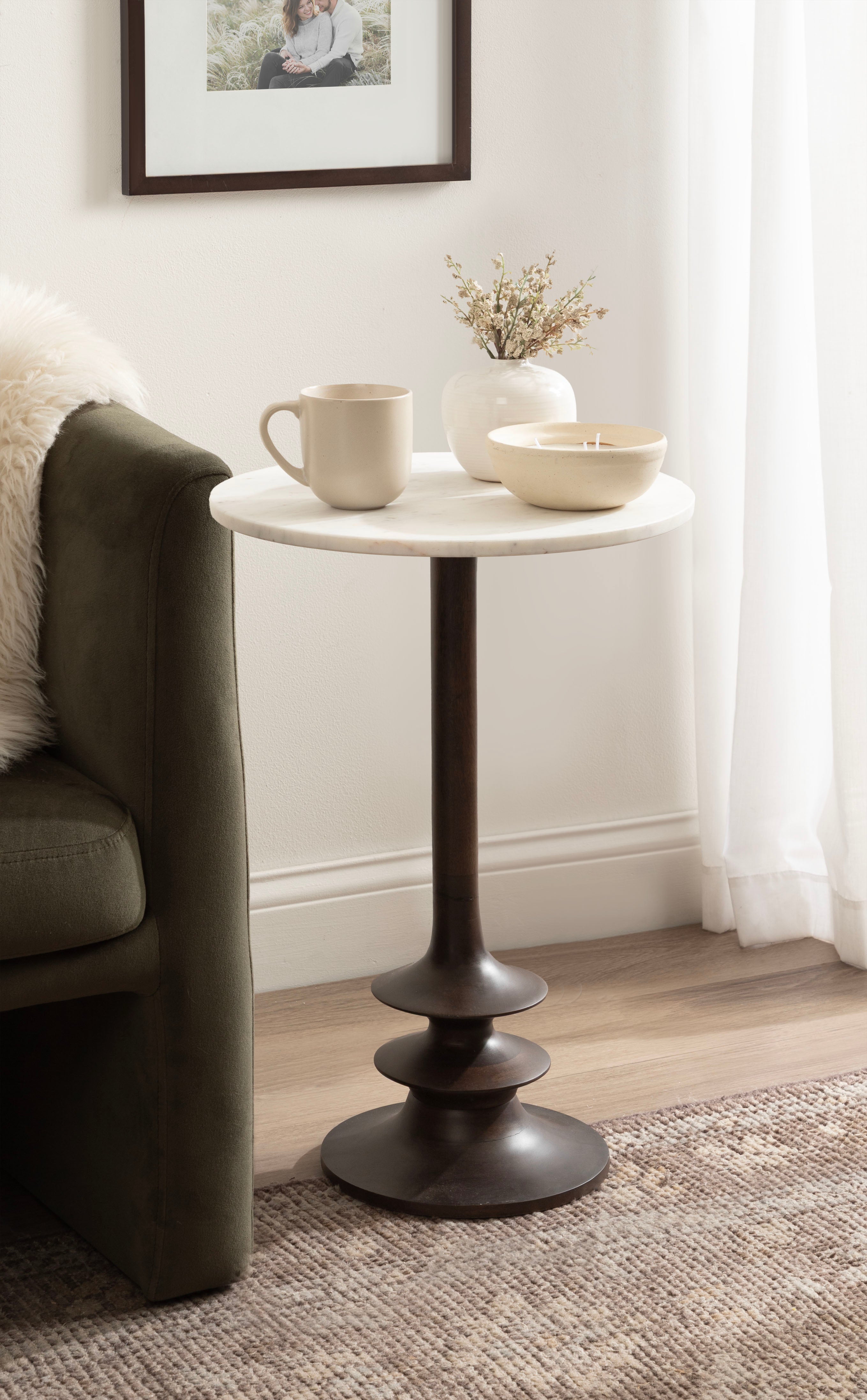 Squires Marble and Wood Side Table