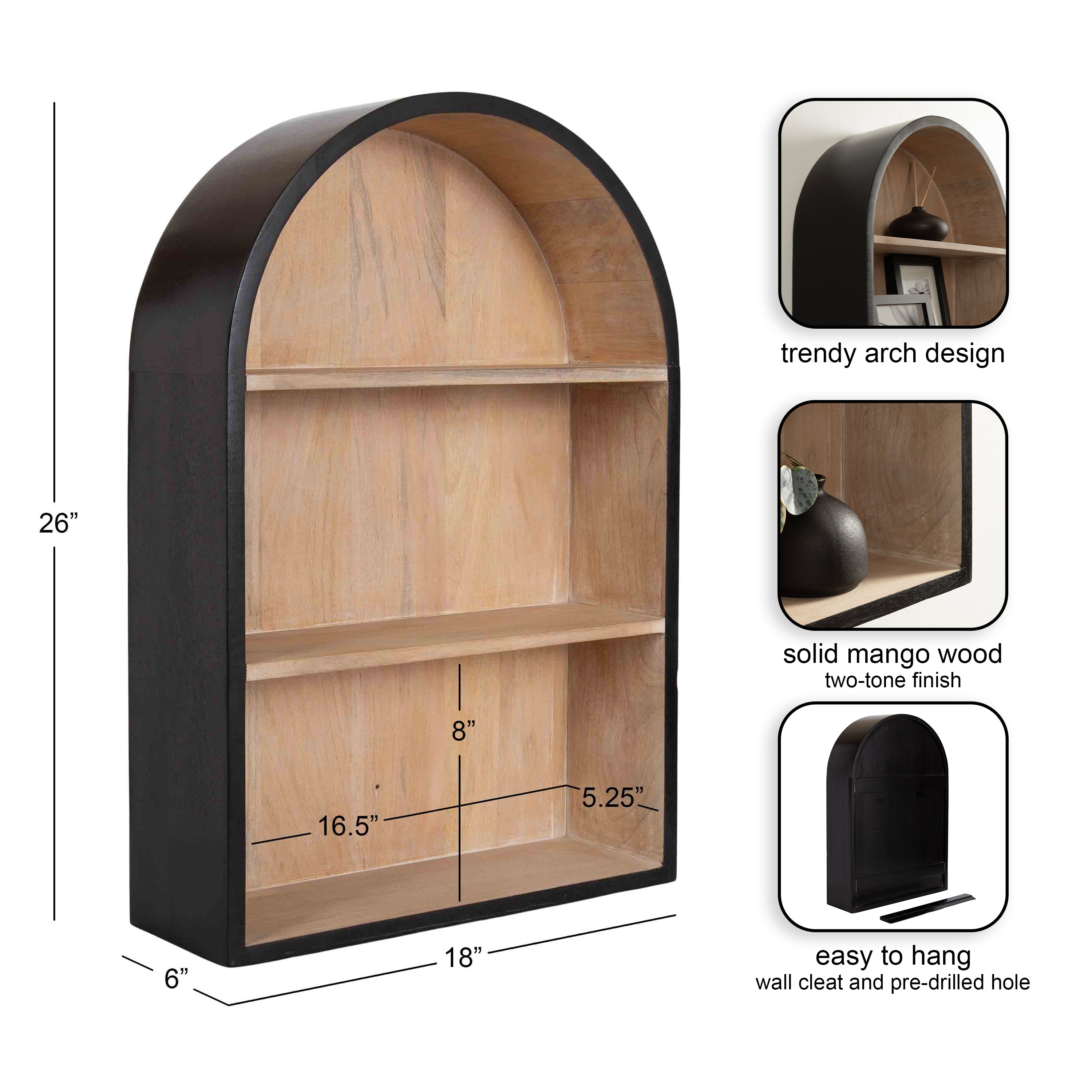 Accent Shelf Black Natural Beige 18x6x26 2