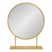 Gold Finish Round Table Mirror with Metal Stand