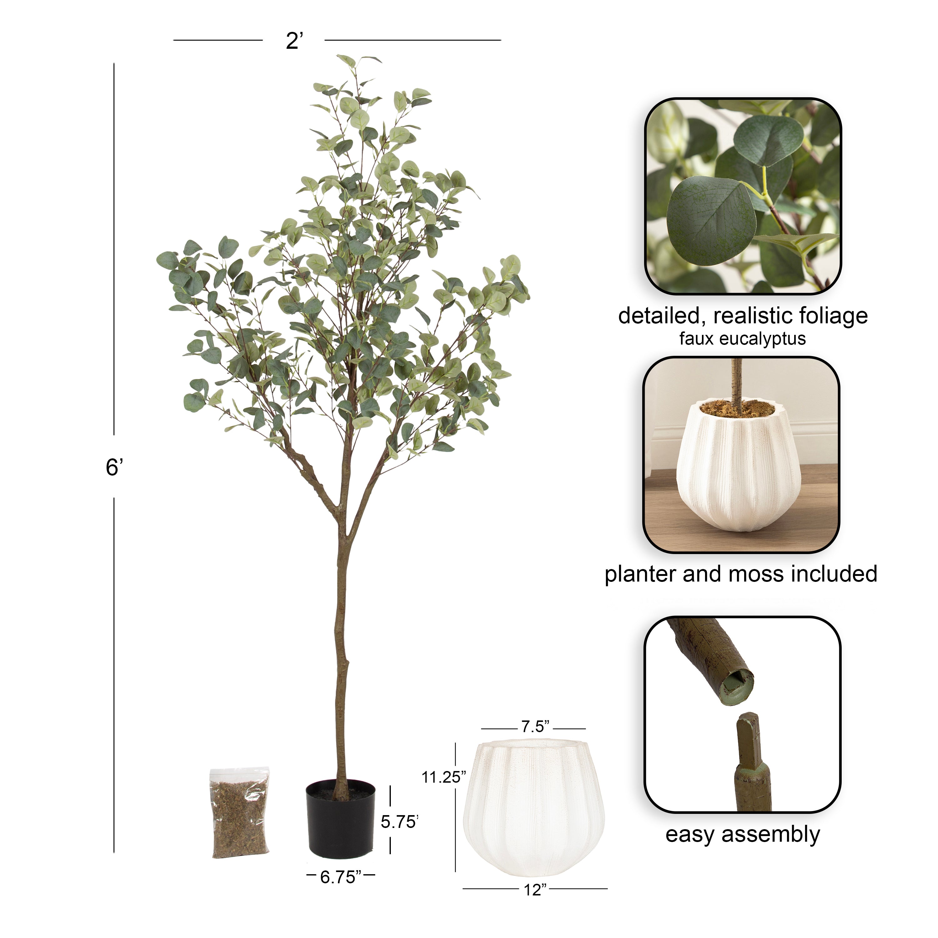 Faux Tree Distressed White 6' 2