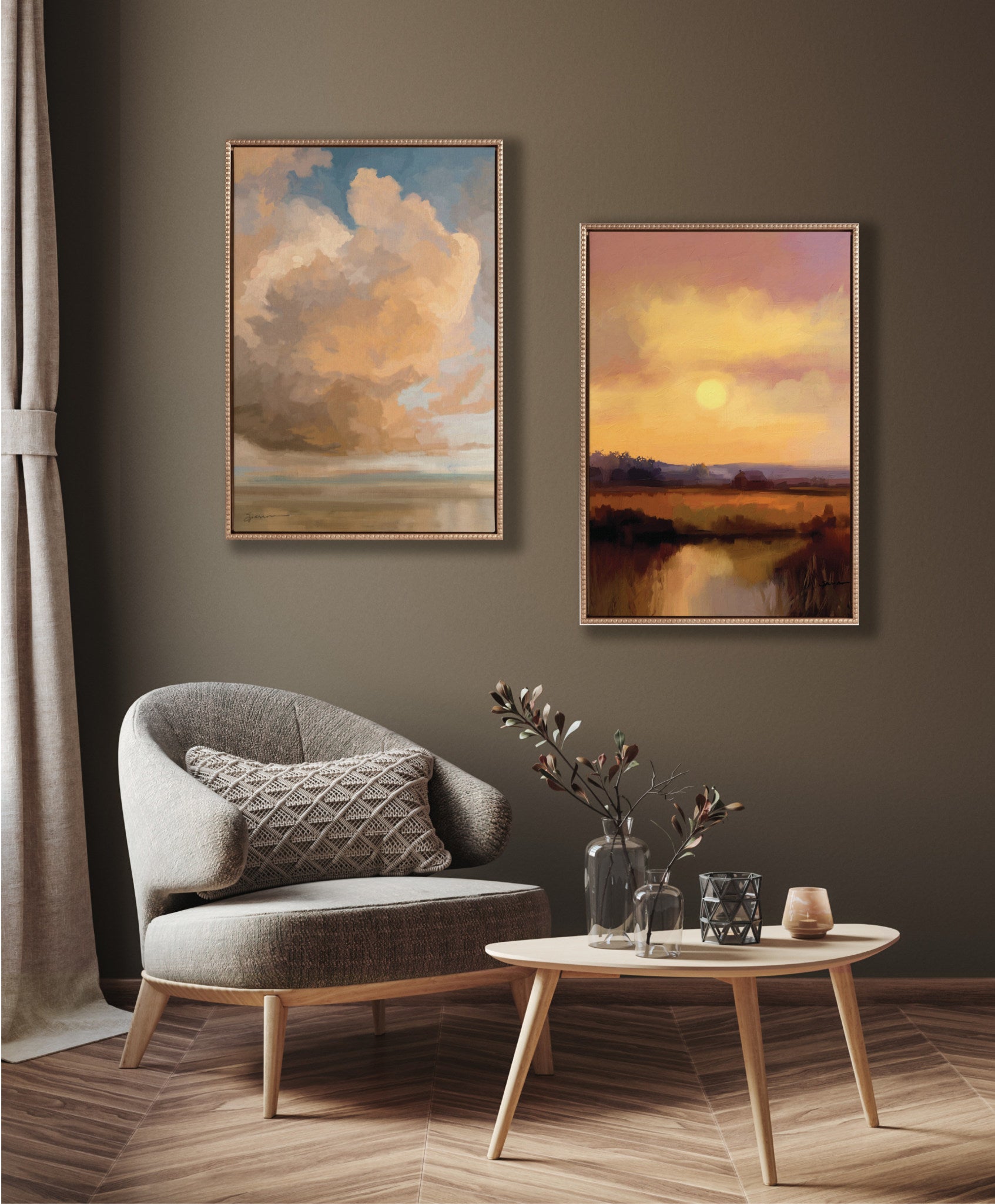 Sylvie Beaded Farm and Sun Framed Canvas by Mary Sparrow