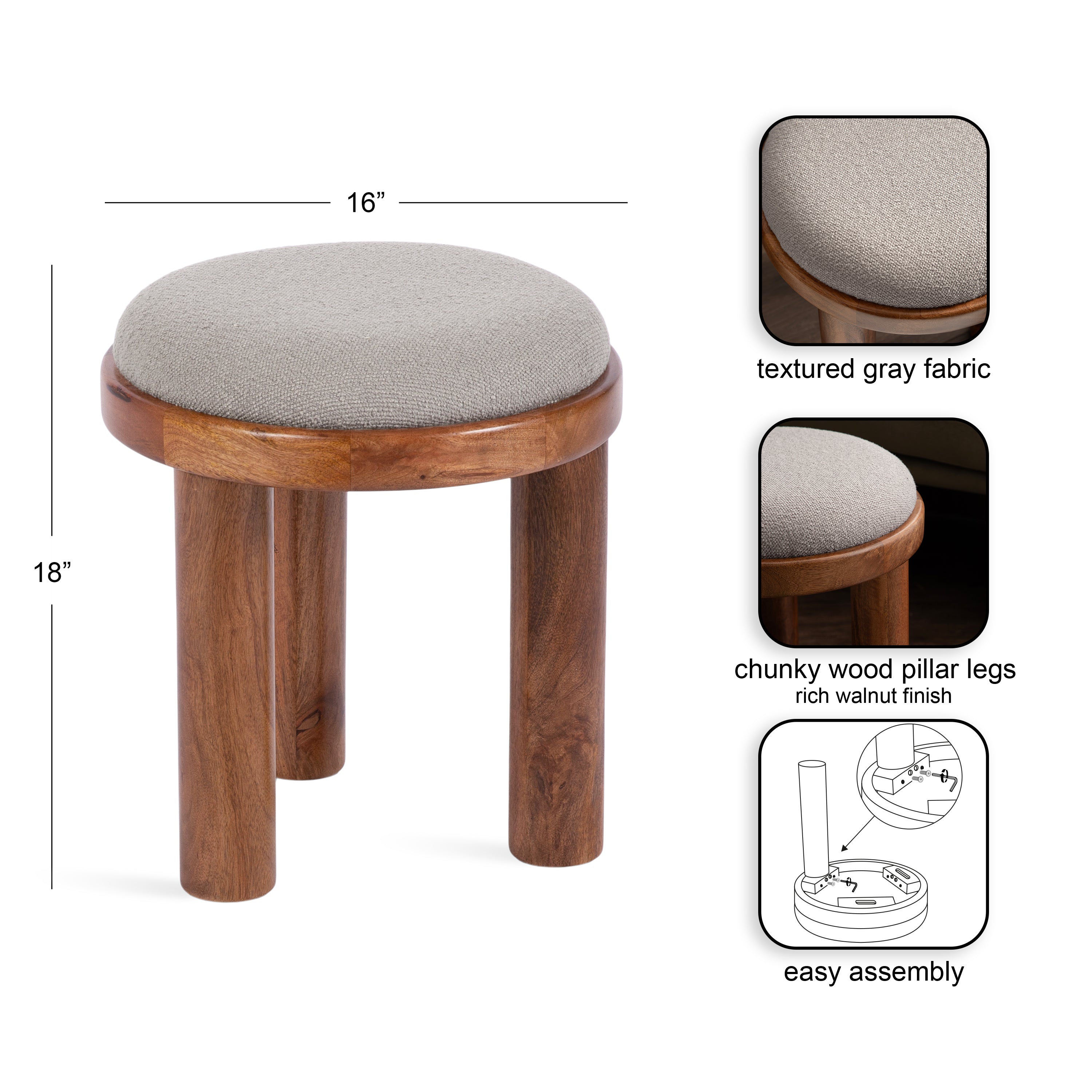 Standard Ottoman 16x16x18 Walnut Brown 2