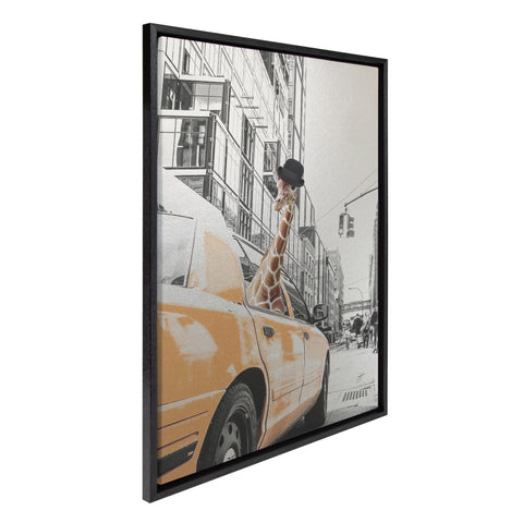Sylvie Giraffe in New York Framed Canvas by July Art Prints