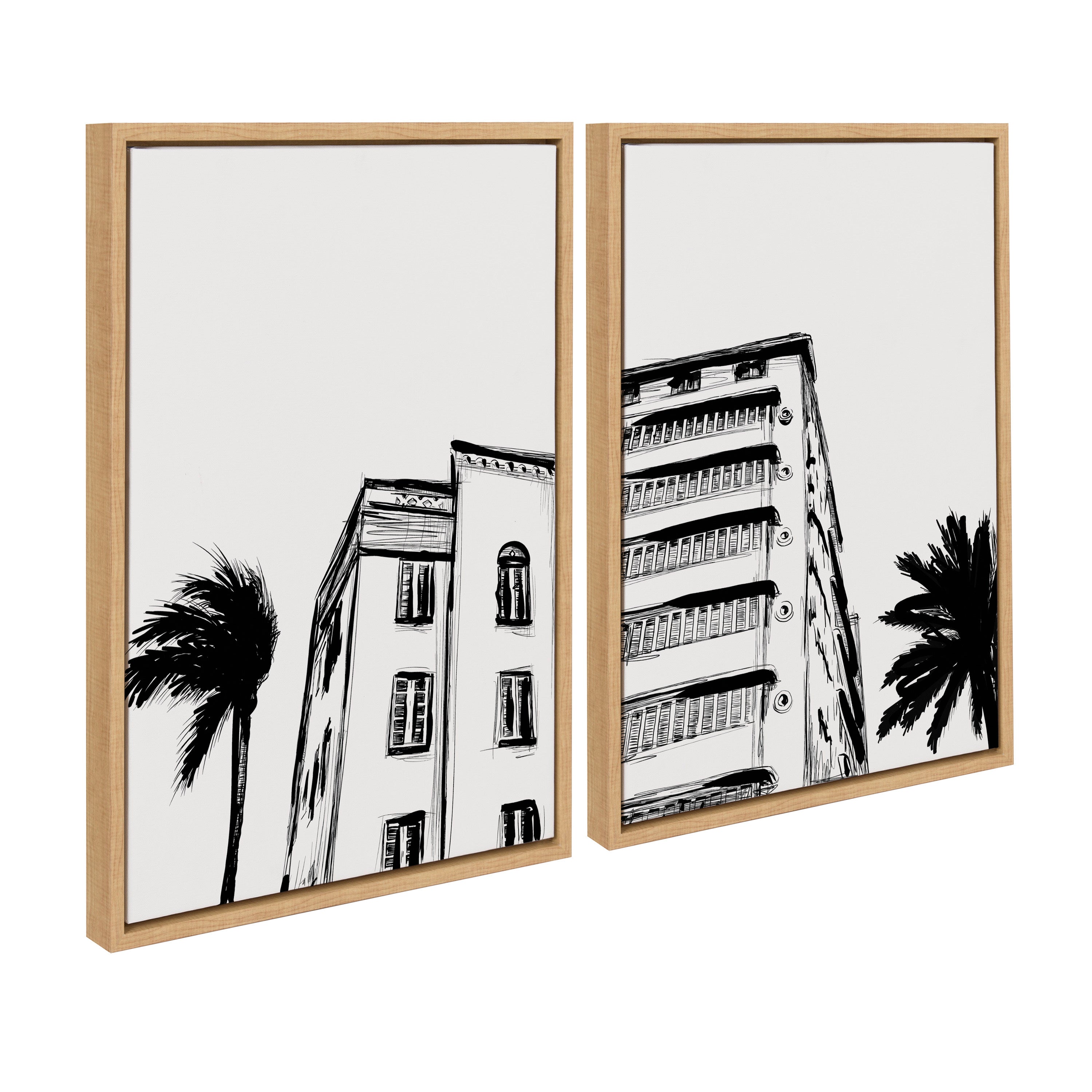 Sylvie Miami Beach Architecture Retro Art Deco Framed Canvas Art Set by The Creative Bunch Studio