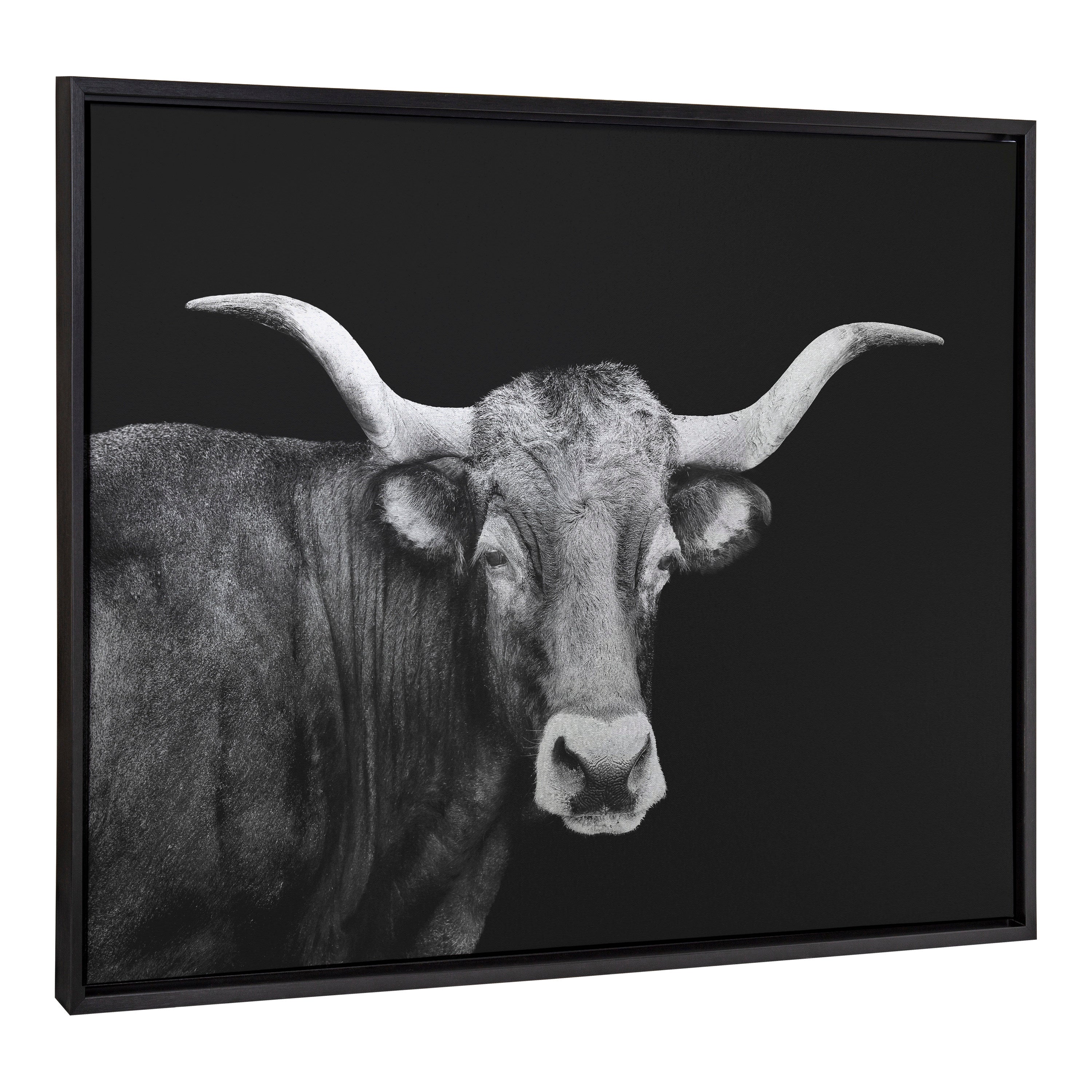 Sylvie Tudanca Cow Longhorn Bull Cattle Animal BW Framed Canvas by Xyo