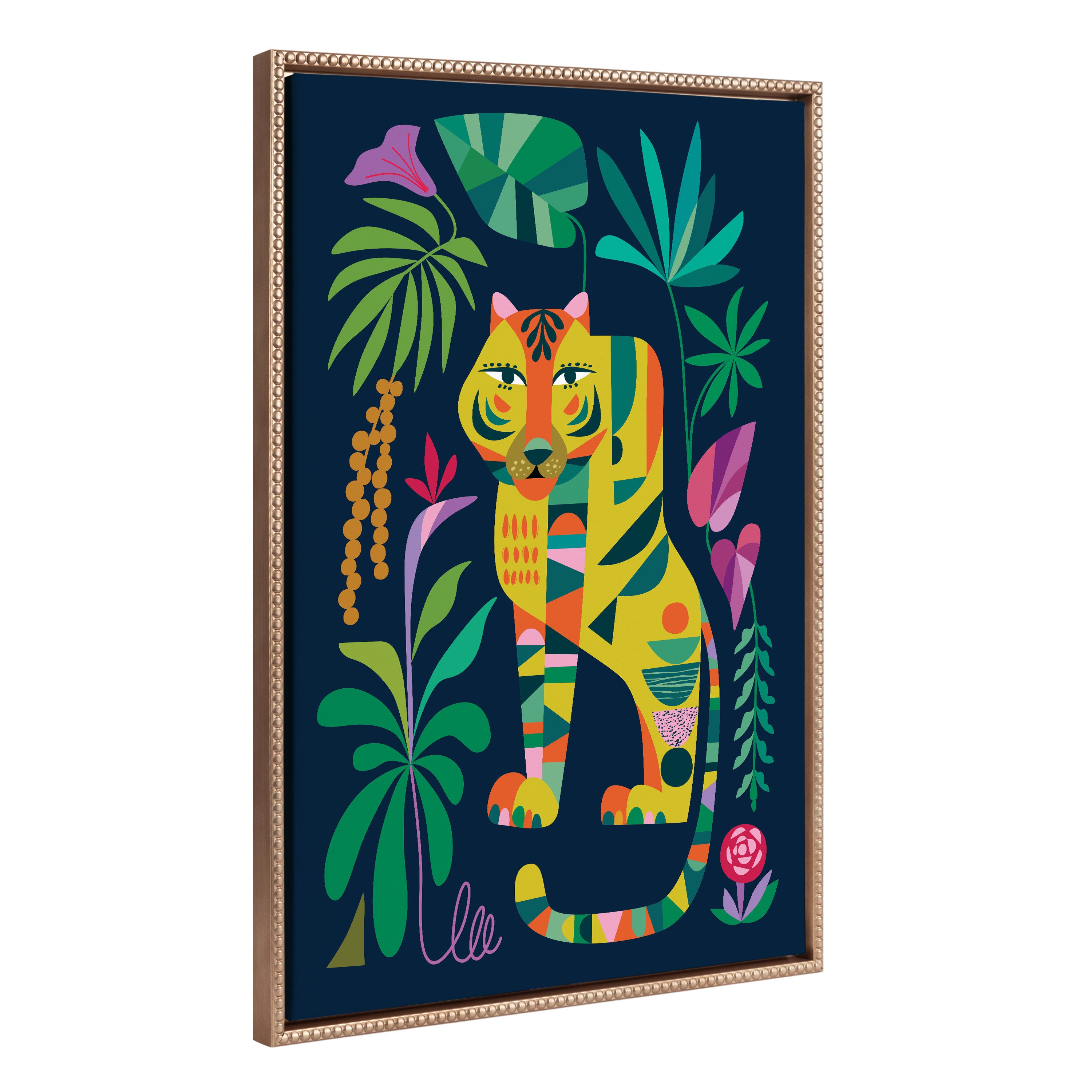 Sylvie Beaded Tiger in the Forest Framed Canvas by Rachel Lee