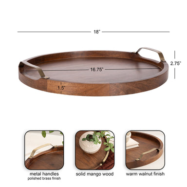 Single Tray 18" Diameter Walnut Brown Gold 2