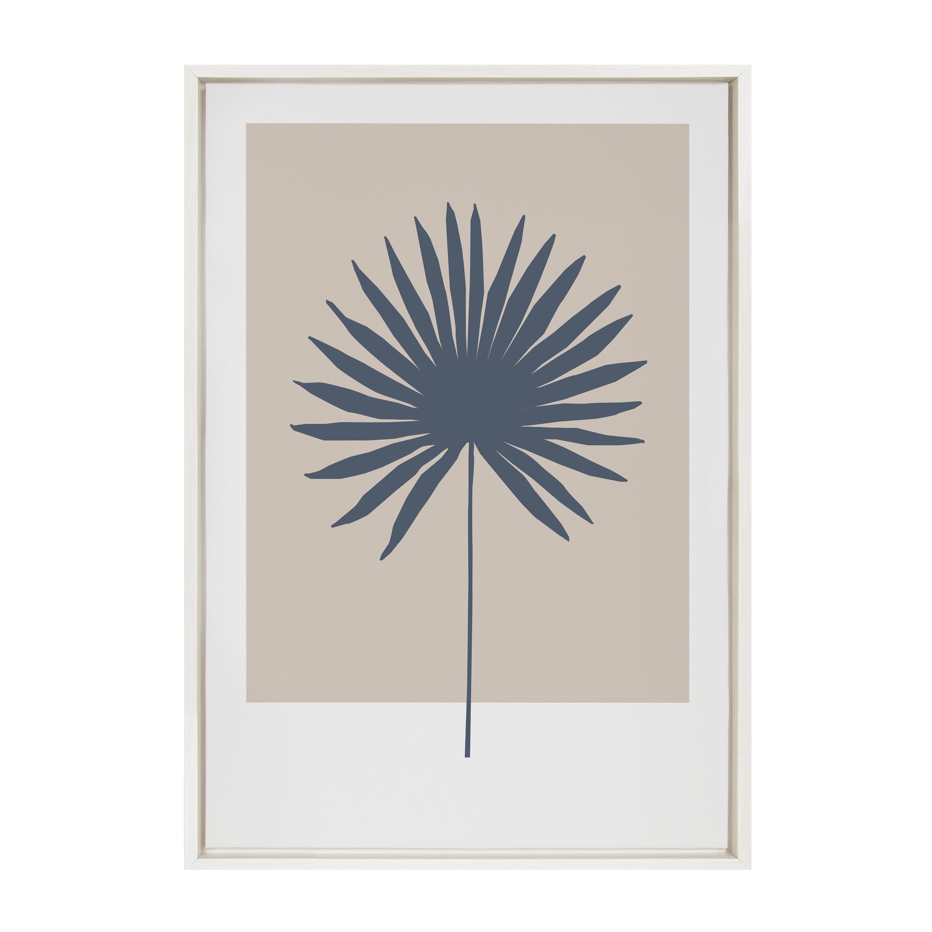 Sylvie Muted Tan and Blue Colorblock Botanical Palm Framed Canvas by The Creative Bunch Studio